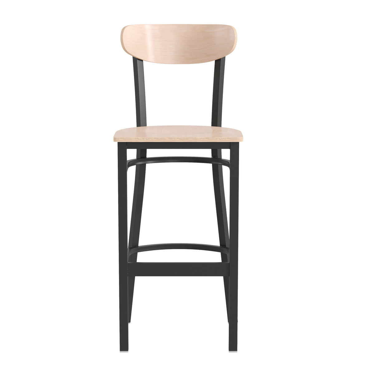 Wright Commercial Grade Barstool with 500 LB. Capacity Steel Frame, Solid Wood Seat, and Boomerang Back