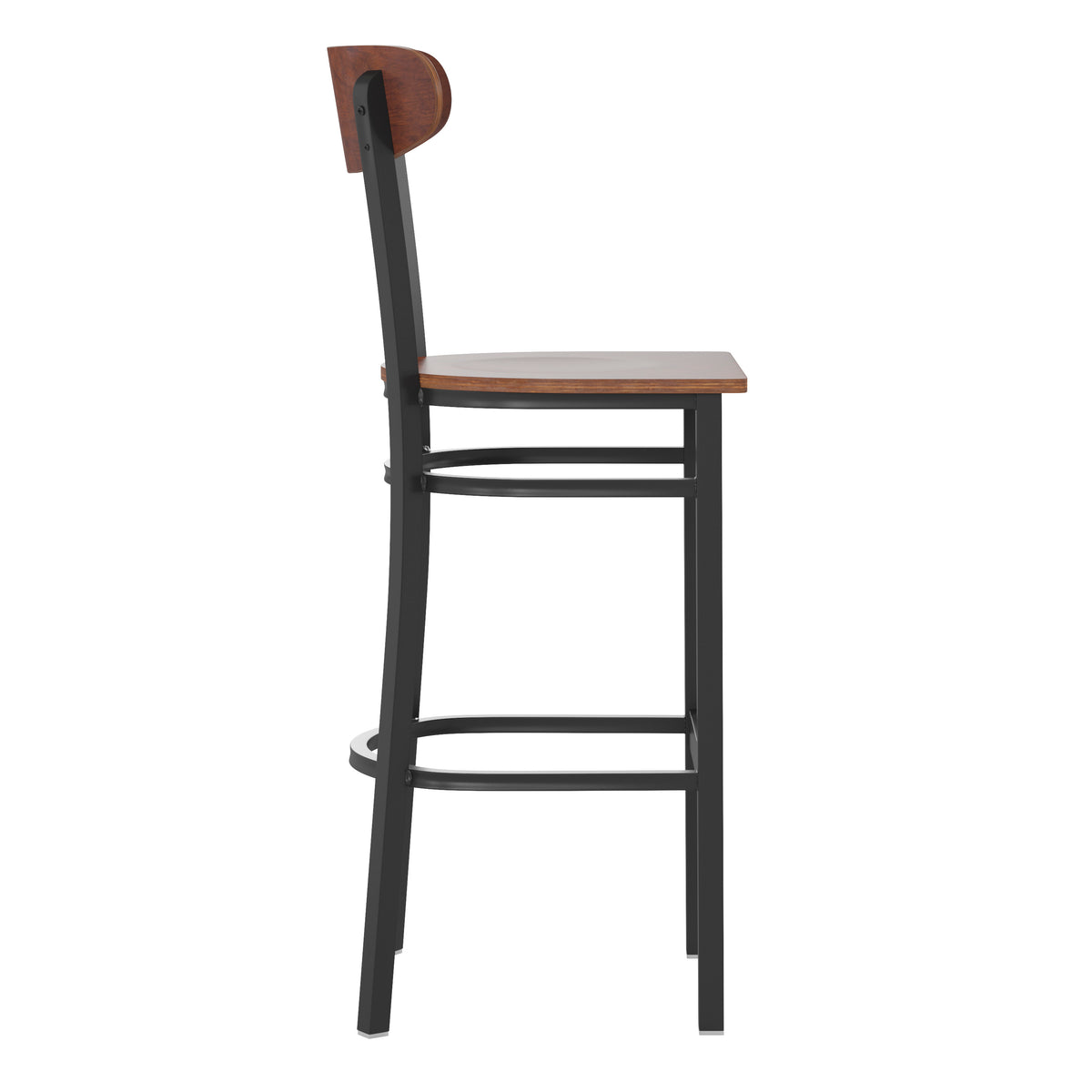 Wright Commercial Grade Barstool with 500 LB. Capacity Steel Frame, Solid Wood Seat, and Boomerang Back