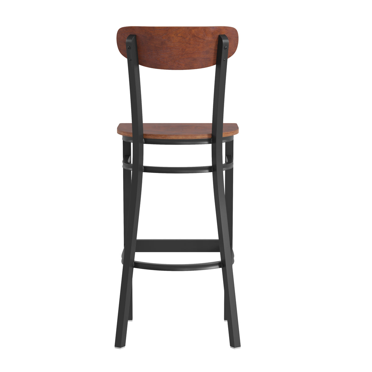 Wright Commercial Grade Barstool with 500 LB. Capacity Steel Frame, Solid Wood Seat, and Boomerang Back