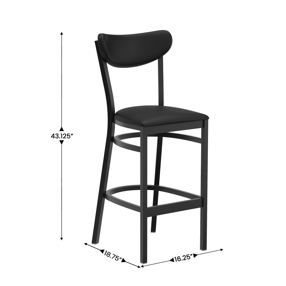 Wright Commercial Grade Barstool with 500 LB. Capacity Steel Frame, Solid Wood Seat, and Boomerang Back