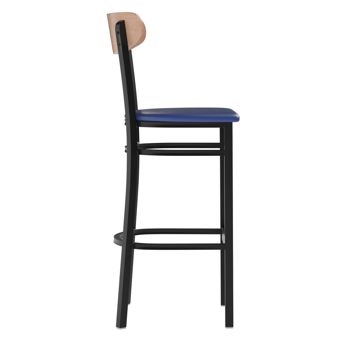 Wright Commercial Grade Barstool with 500 LB. Capacity Steel Frame, Solid Wood Seat, and Boomerang Back