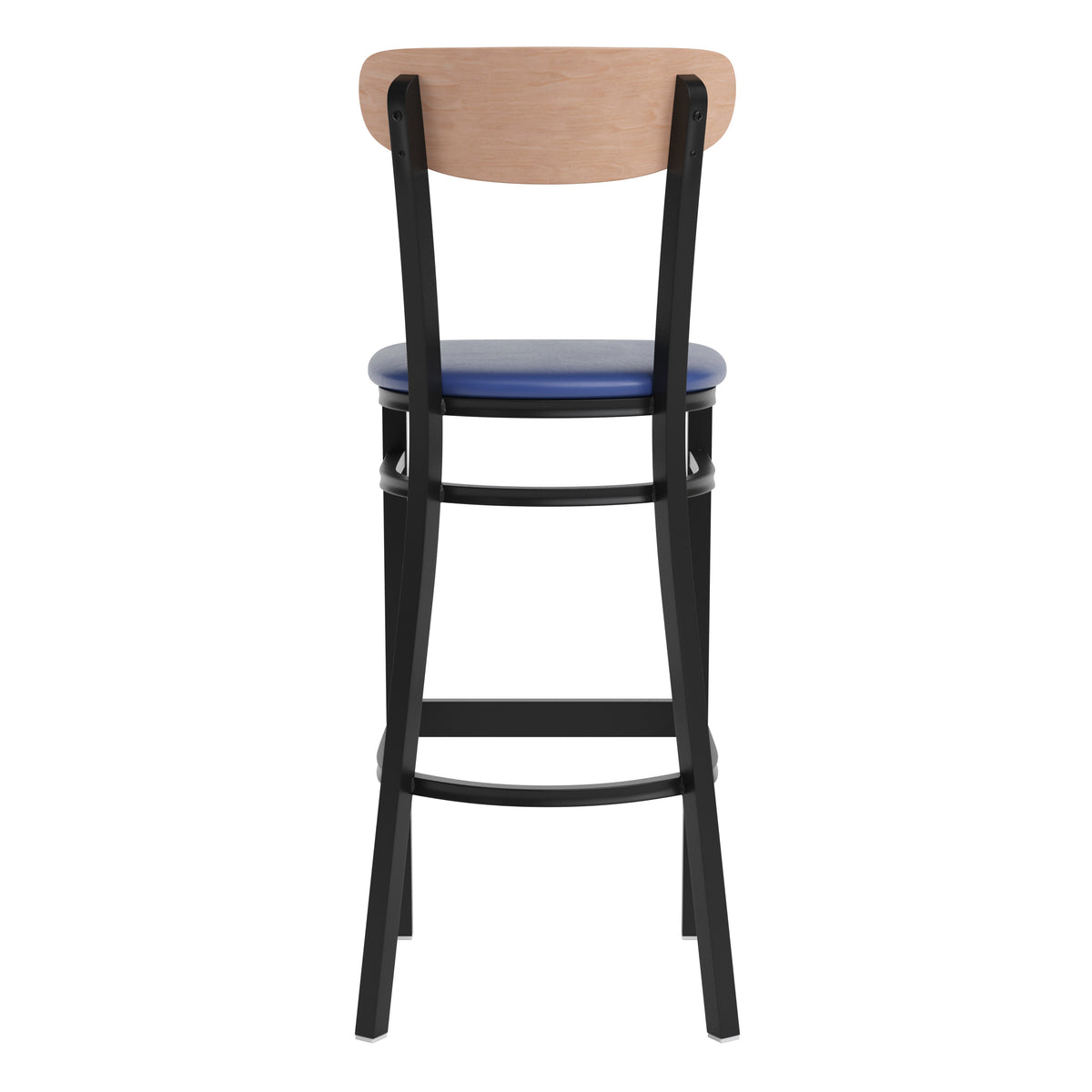 Wright Commercial Grade Barstool with 500 LB. Capacity Steel Frame, Solid Wood Seat, and Boomerang Back