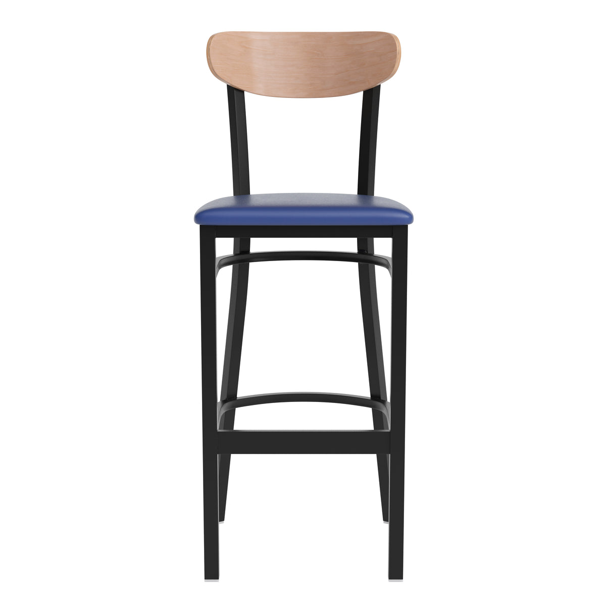 Wright Commercial Grade Barstool with 500 LB. Capacity Steel Frame, Solid Wood Seat, and Boomerang Back