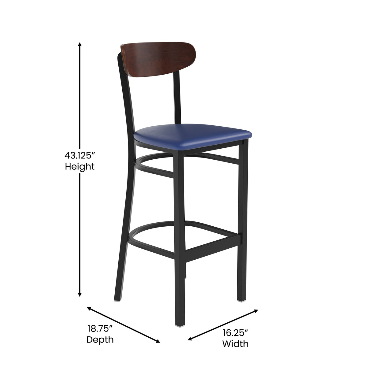 Wright Commercial Grade Barstool with 500 LB. Capacity Steel Frame, Solid Wood Seat, and Boomerang Back