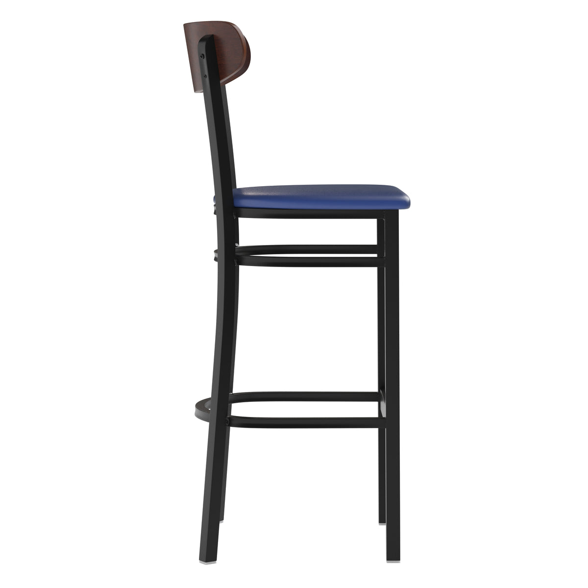 Wright Commercial Grade Barstool with 500 LB. Capacity Steel Frame, Solid Wood Seat, and Boomerang Back