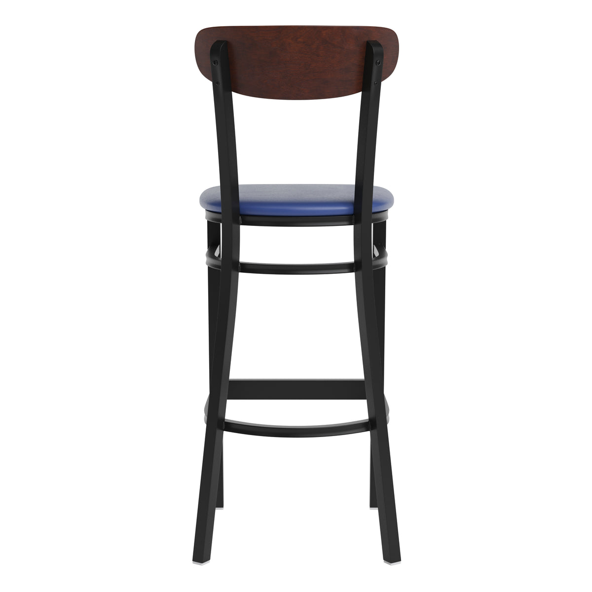 Wright Commercial Grade Barstool with 500 LB. Capacity Steel Frame, Solid Wood Seat, and Boomerang Back