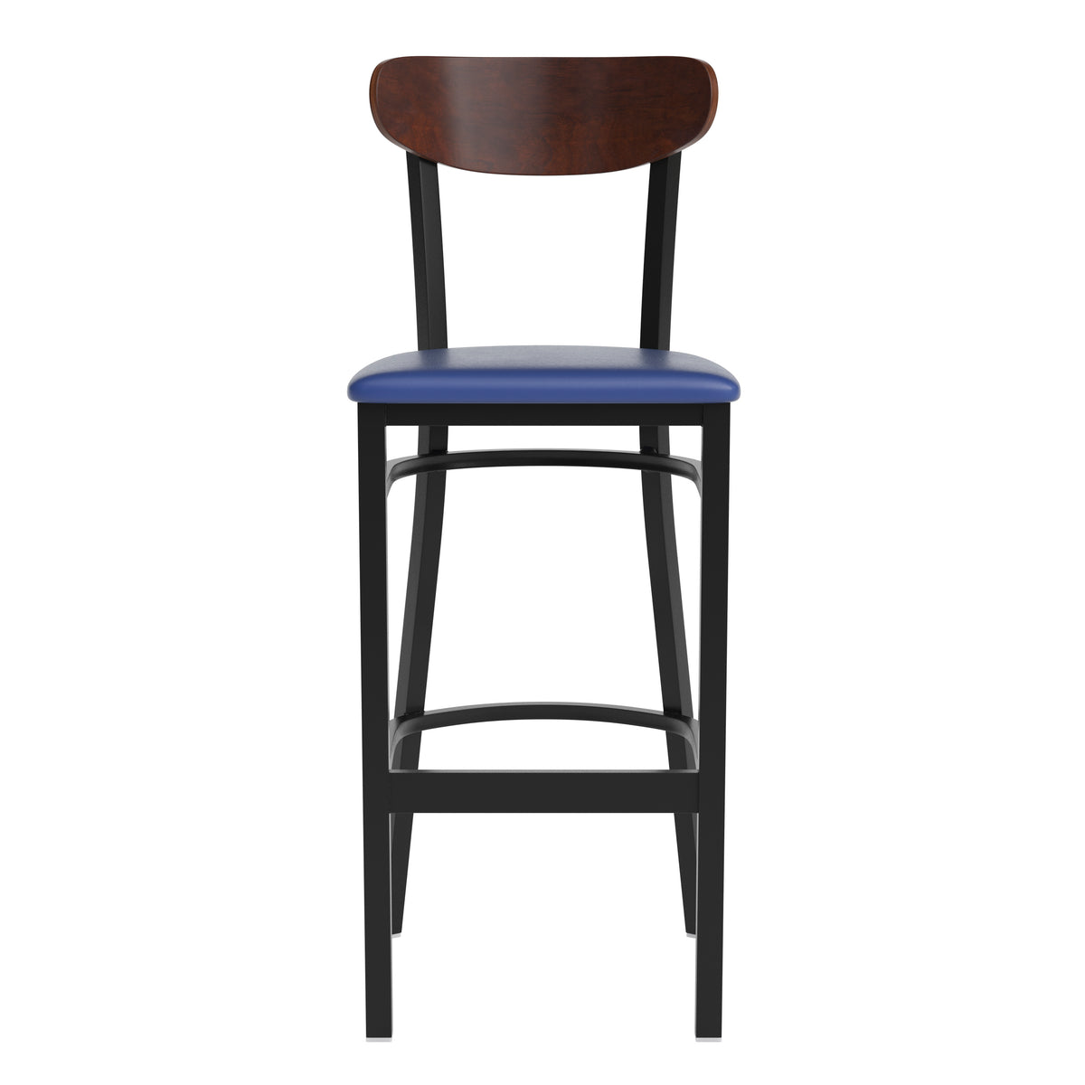 Wright Commercial Grade Barstool with 500 LB. Capacity Steel Frame, Solid Wood Seat, and Boomerang Back