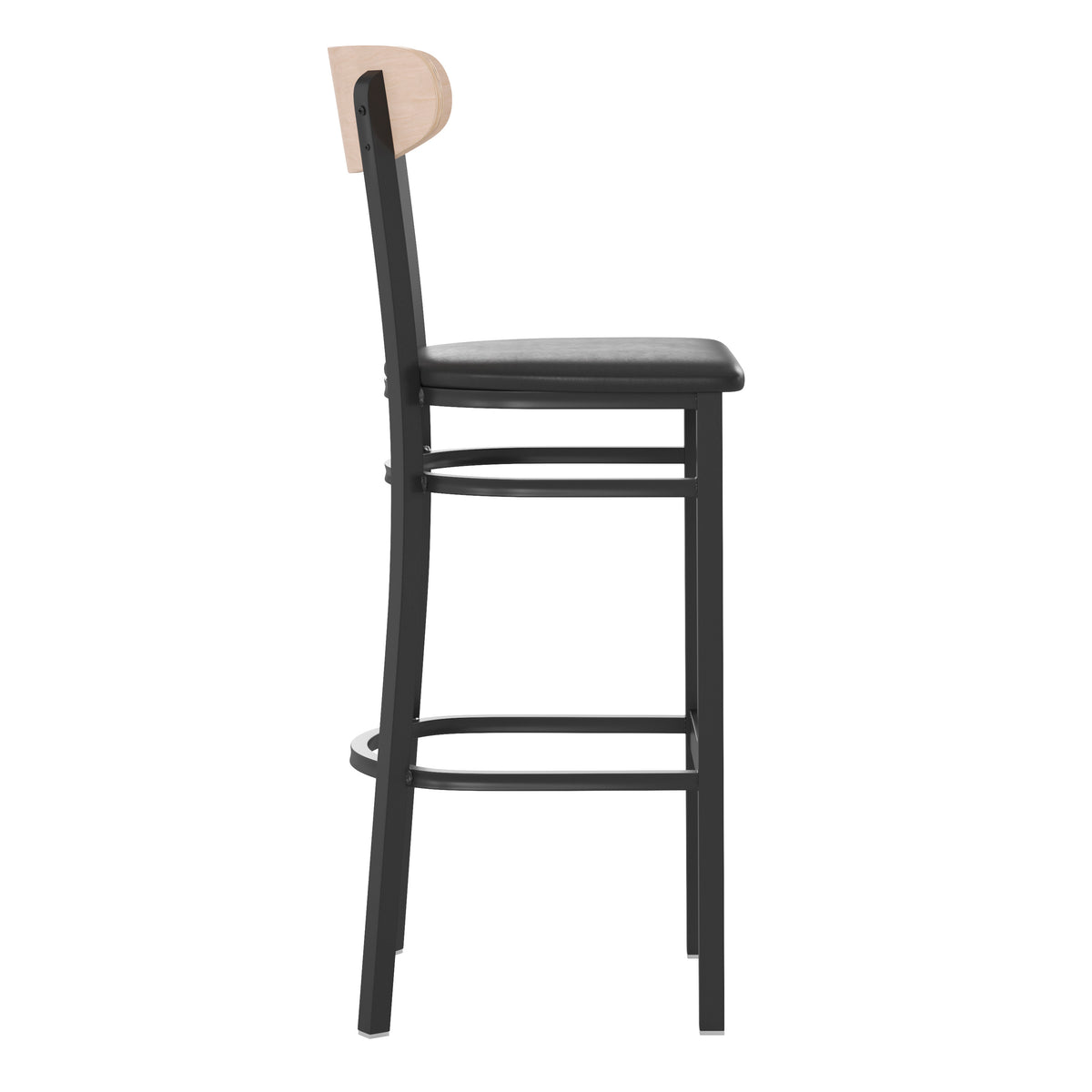 Wright Commercial Grade Barstool with 500 LB. Capacity Steel Frame, Solid Wood Seat, and Boomerang Back