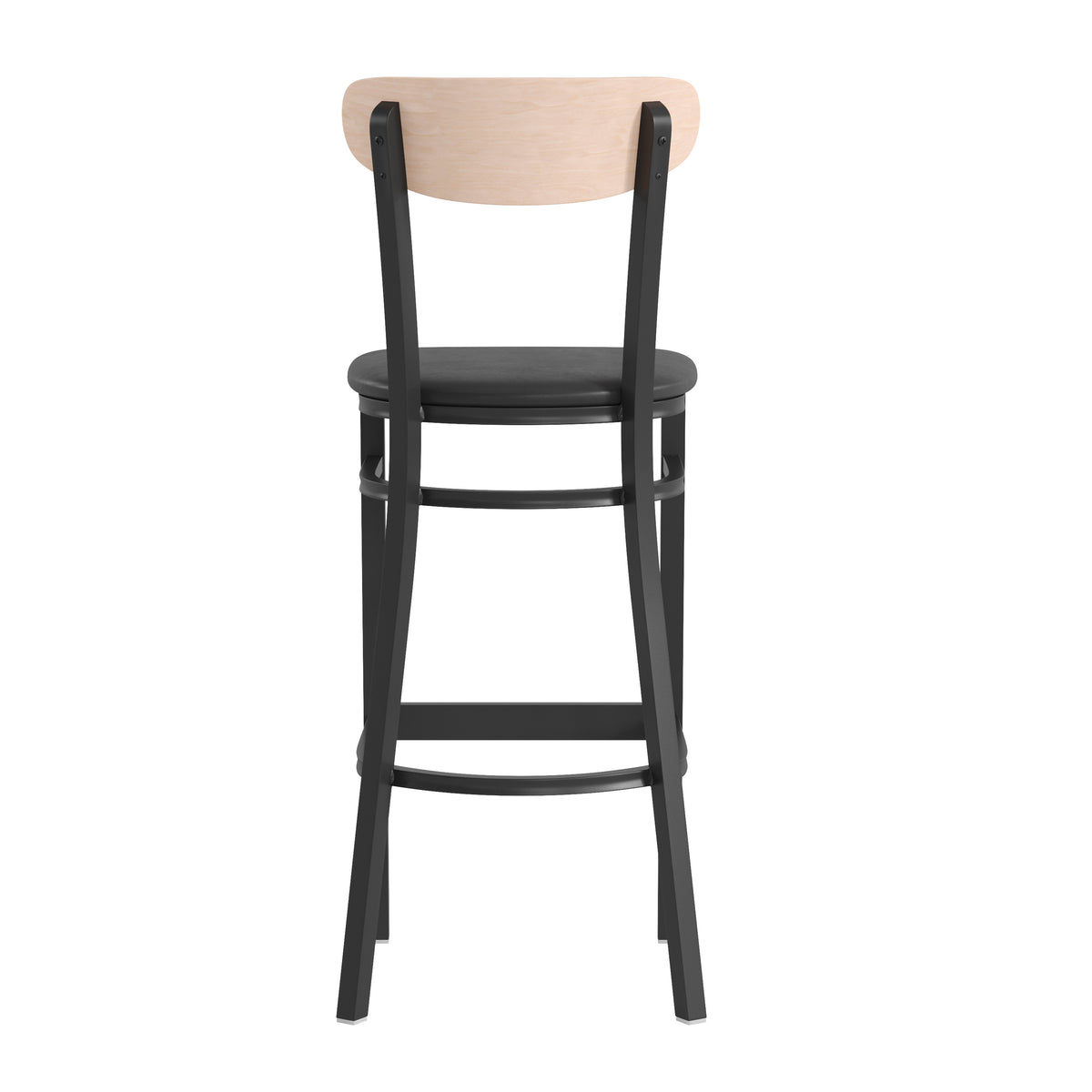 Wright Commercial Grade Barstool with 500 LB. Capacity Steel Frame, Solid Wood Seat, and Boomerang Back