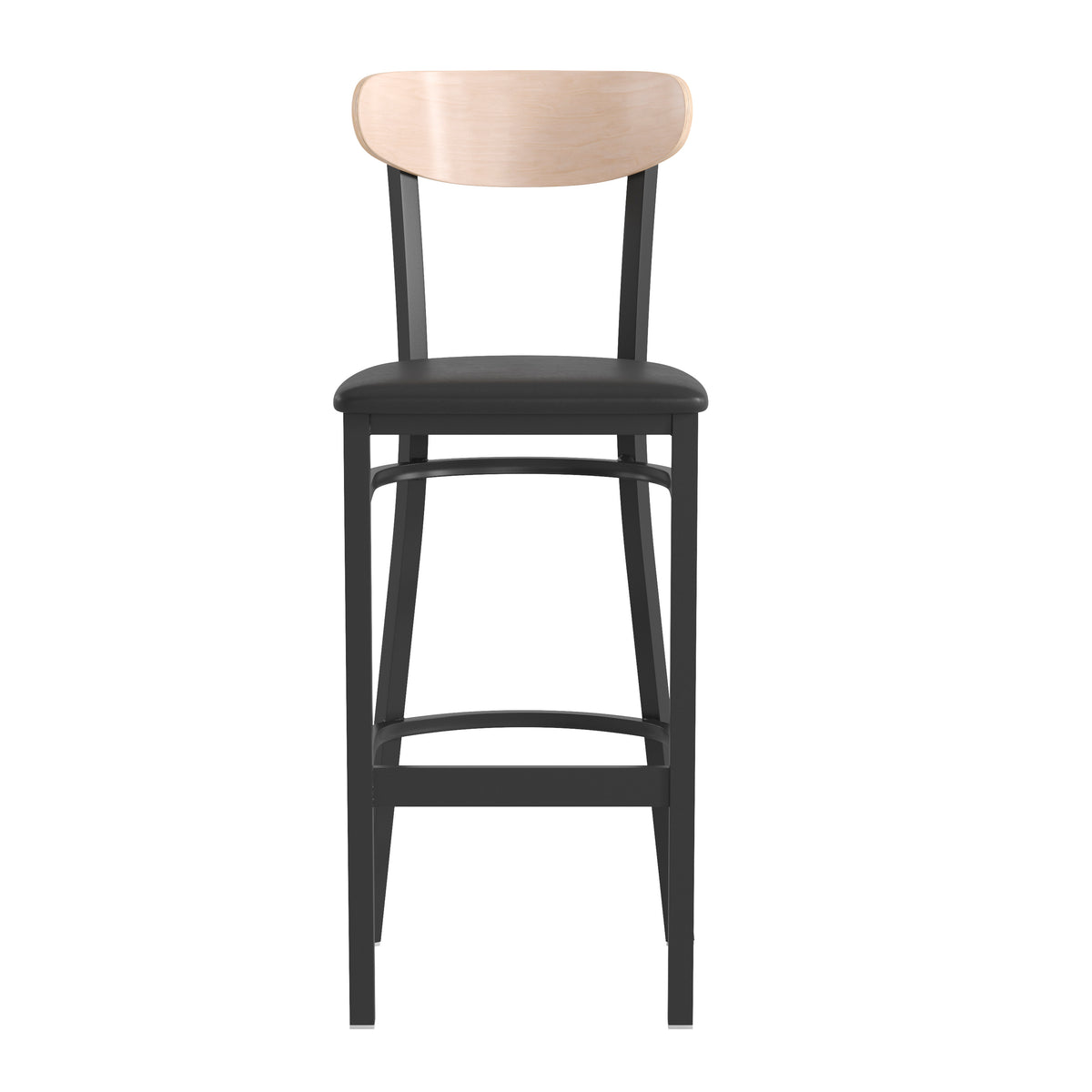 Wright Commercial Grade Barstool with 500 LB. Capacity Steel Frame, Solid Wood Seat, and Boomerang Back