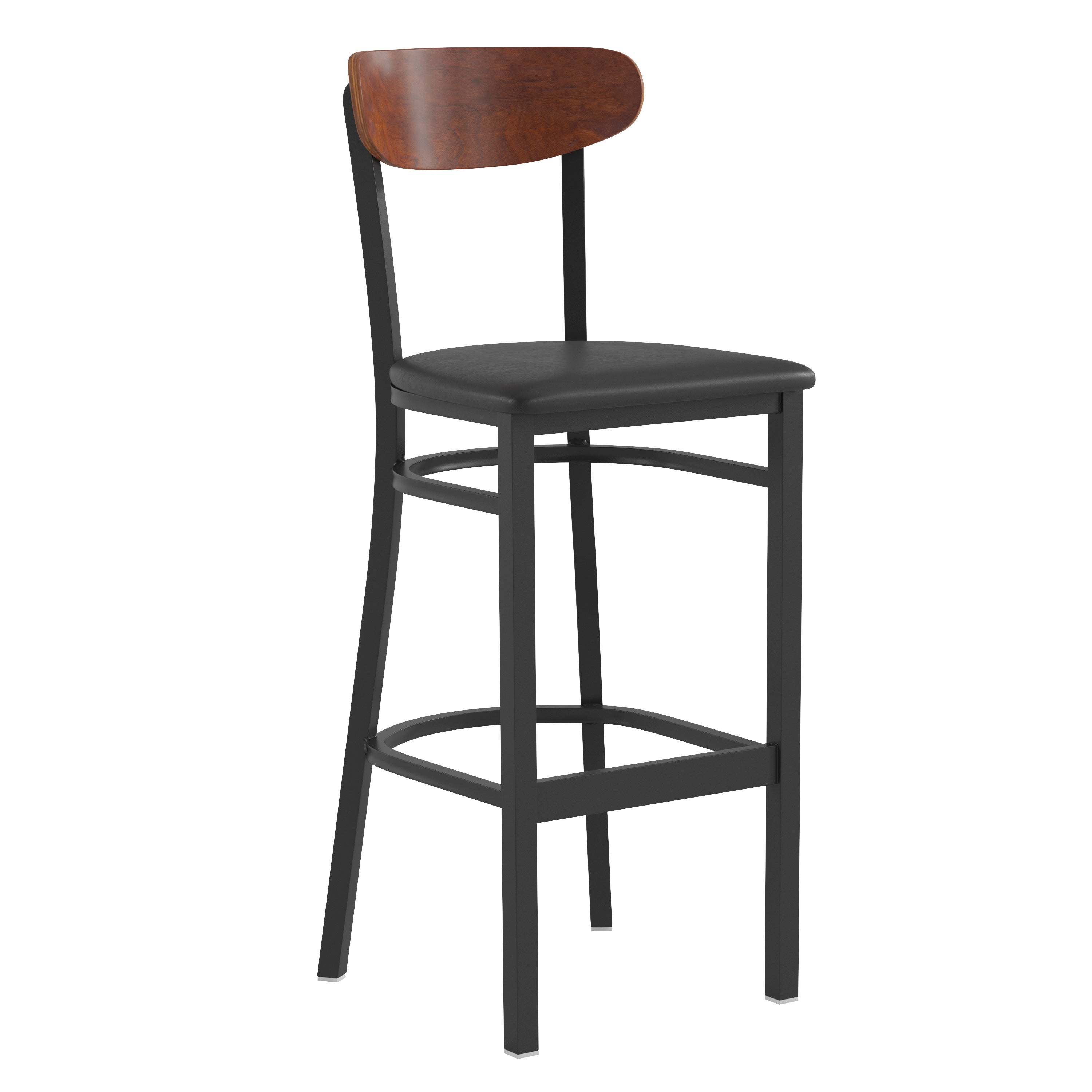 Wright Commercial Grade Barstool with 500 LB. Capacity Steel Frame, Solid Wood Seat, and Boomerang Back-Metal/ Restaurant Barstool-Flash Furniture-Wall2Wall Furnishings