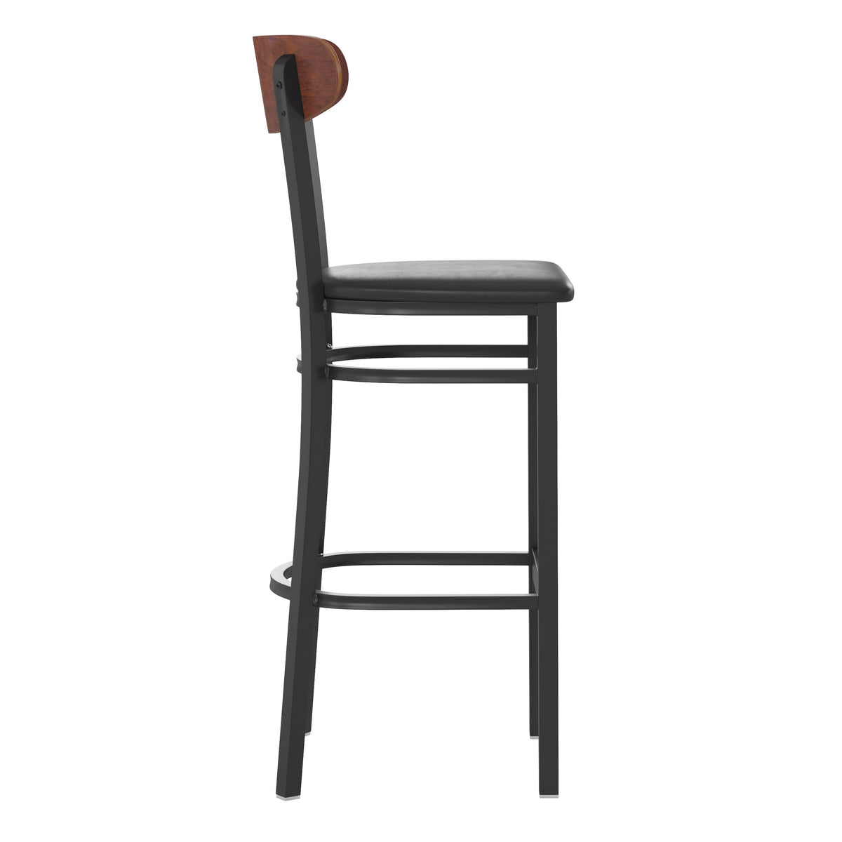 Wright Commercial Grade Barstool with 500 LB. Capacity Steel Frame, Solid Wood Seat, and Boomerang Back