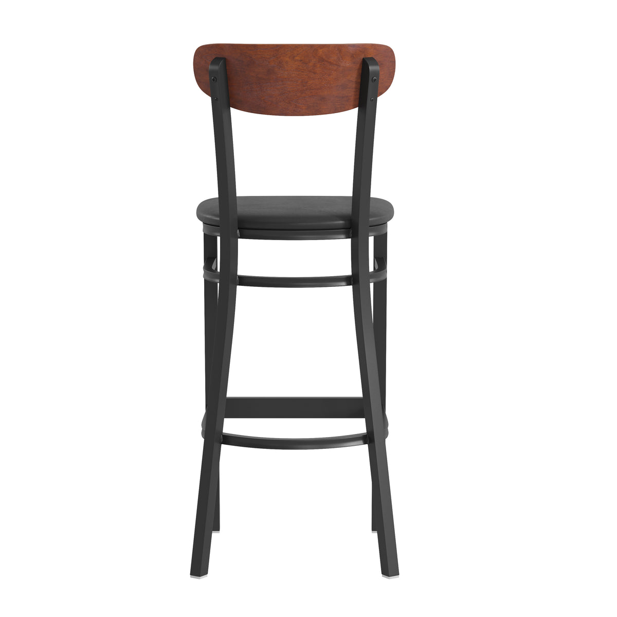 Wright Commercial Grade Barstool with 500 LB. Capacity Steel Frame, Solid Wood Seat, and Boomerang Back