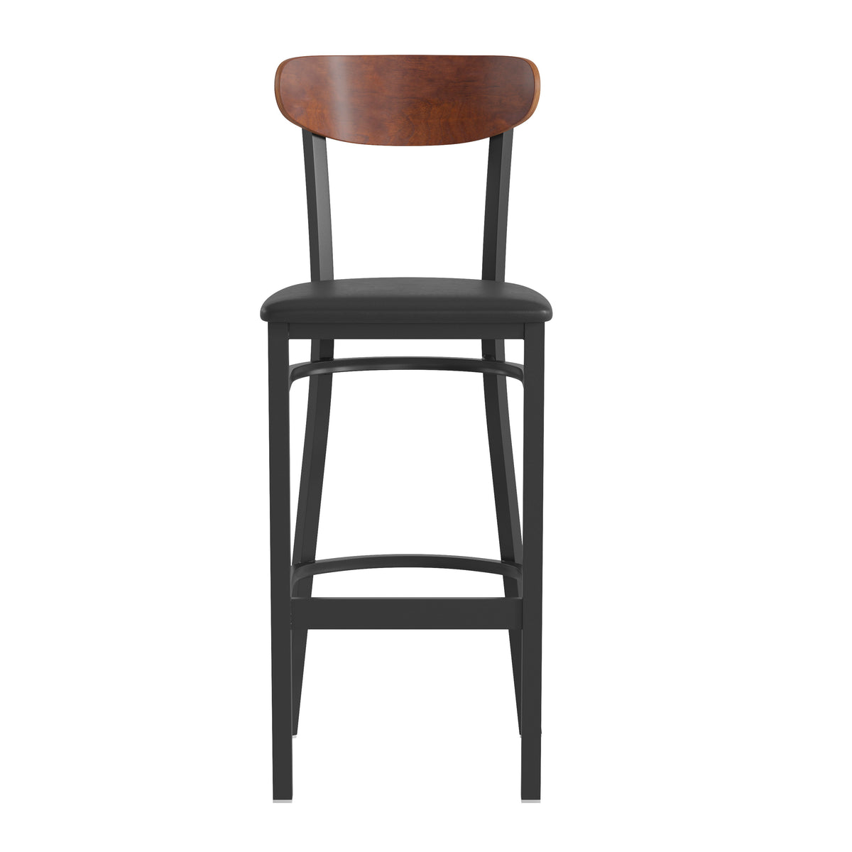 Wright Commercial Grade Barstool with 500 LB. Capacity Steel Frame, Solid Wood Seat, and Boomerang Back