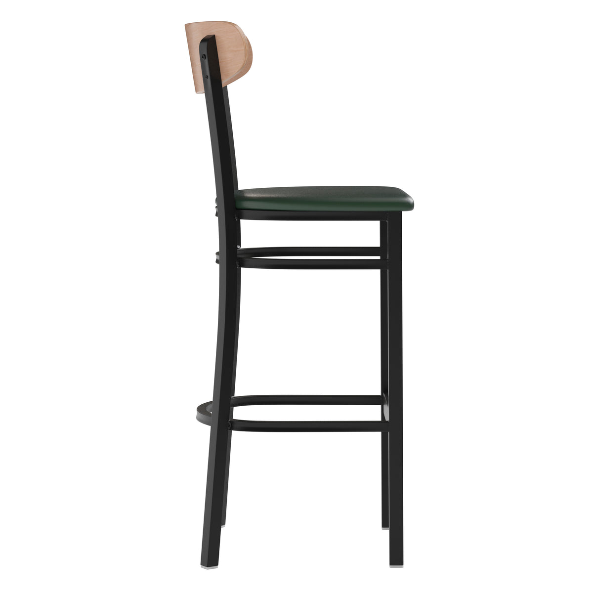 Wright Commercial Grade Barstool with 500 LB. Capacity Steel Frame, Solid Wood Seat, and Boomerang Back