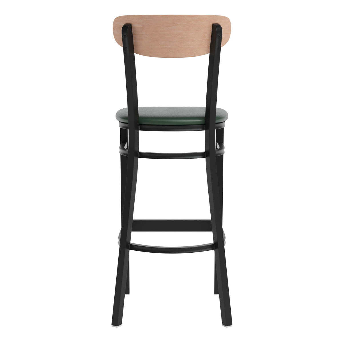 Wright Commercial Grade Barstool with 500 LB. Capacity Steel Frame, Solid Wood Seat, and Boomerang Back