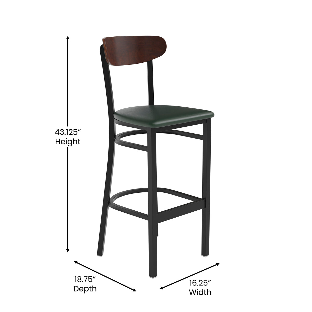 Wright Commercial Grade Barstool with 500 LB. Capacity Steel Frame, Solid Wood Seat, and Boomerang Back