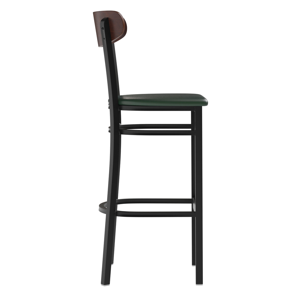 Wright Commercial Grade Barstool with 500 LB. Capacity Steel Frame, Solid Wood Seat, and Boomerang Back