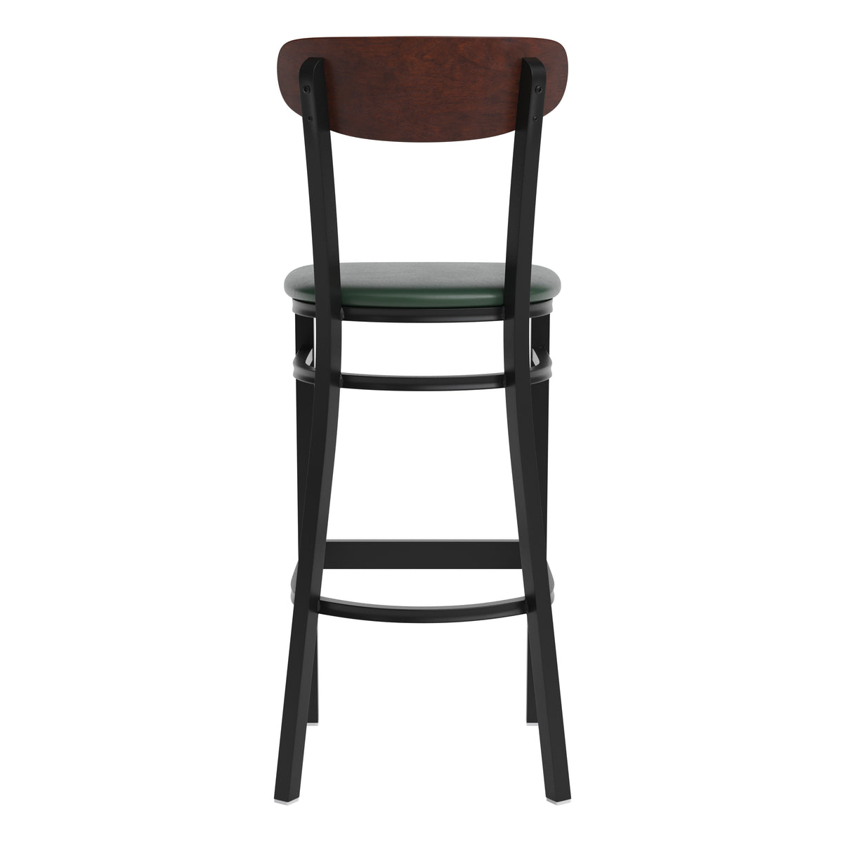 Wright Commercial Grade Barstool with 500 LB. Capacity Steel Frame, Solid Wood Seat, and Boomerang Back