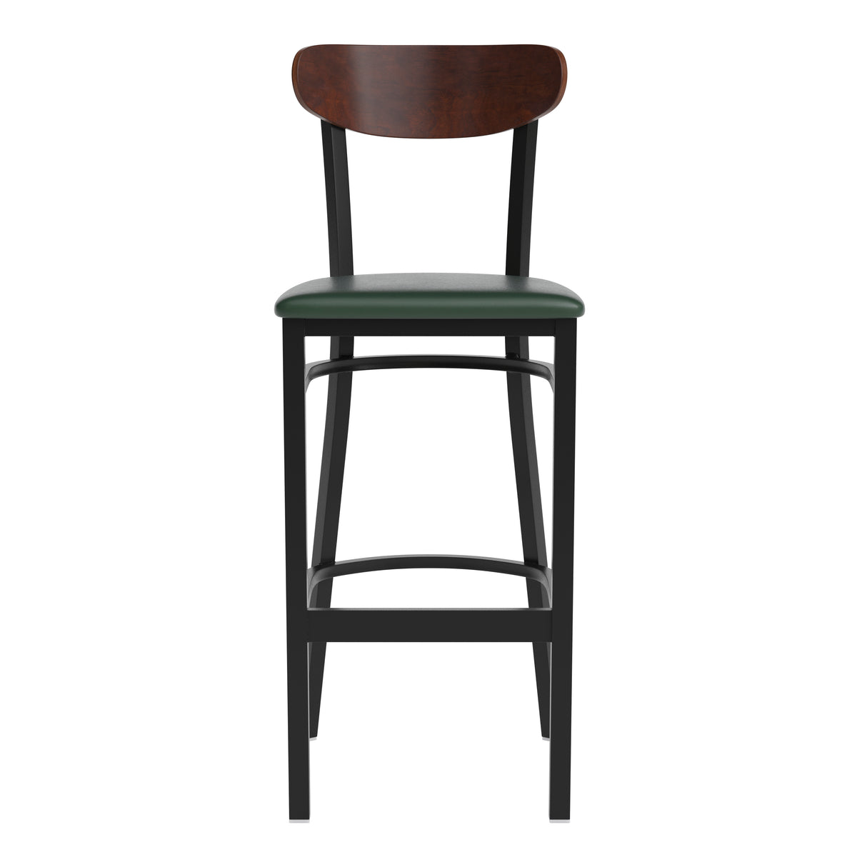 Wright Commercial Grade Barstool with 500 LB. Capacity Steel Frame, Solid Wood Seat, and Boomerang Back