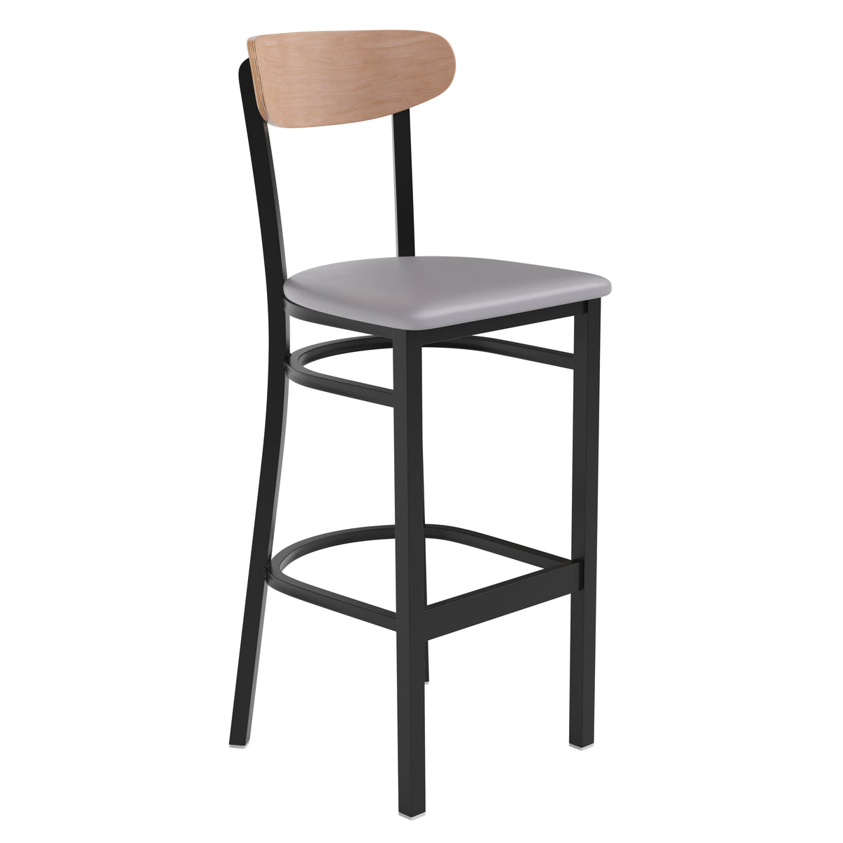 Wright Commercial Grade Barstool with 500 LB. Capacity Steel Frame, Solid Wood Seat, and Boomerang Back