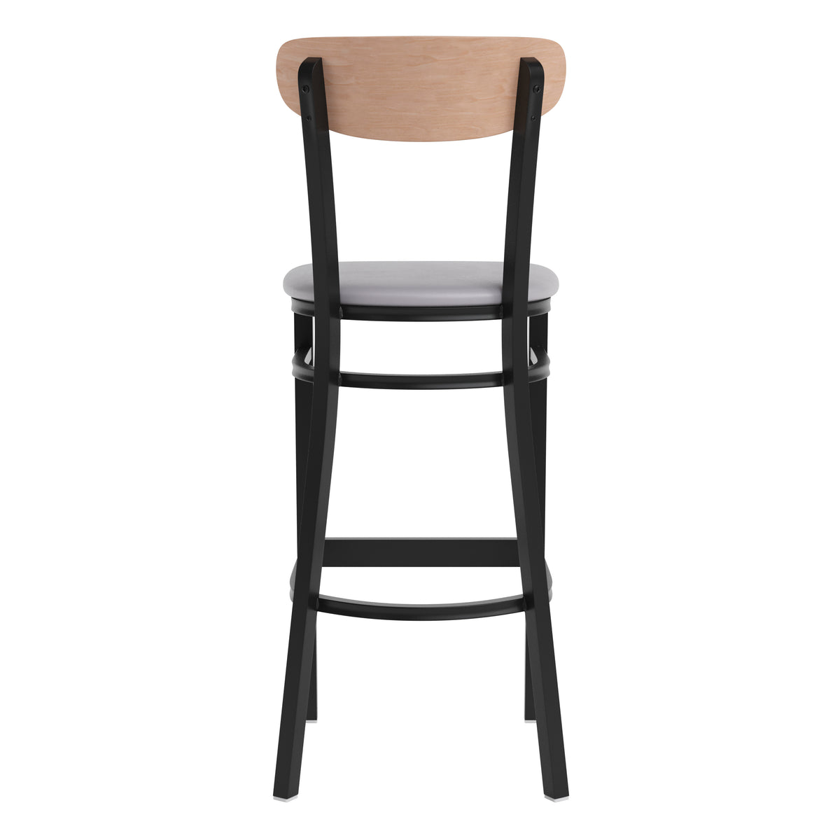 Wright Commercial Grade Barstool with 500 LB. Capacity Steel Frame, Solid Wood Seat, and Boomerang Back