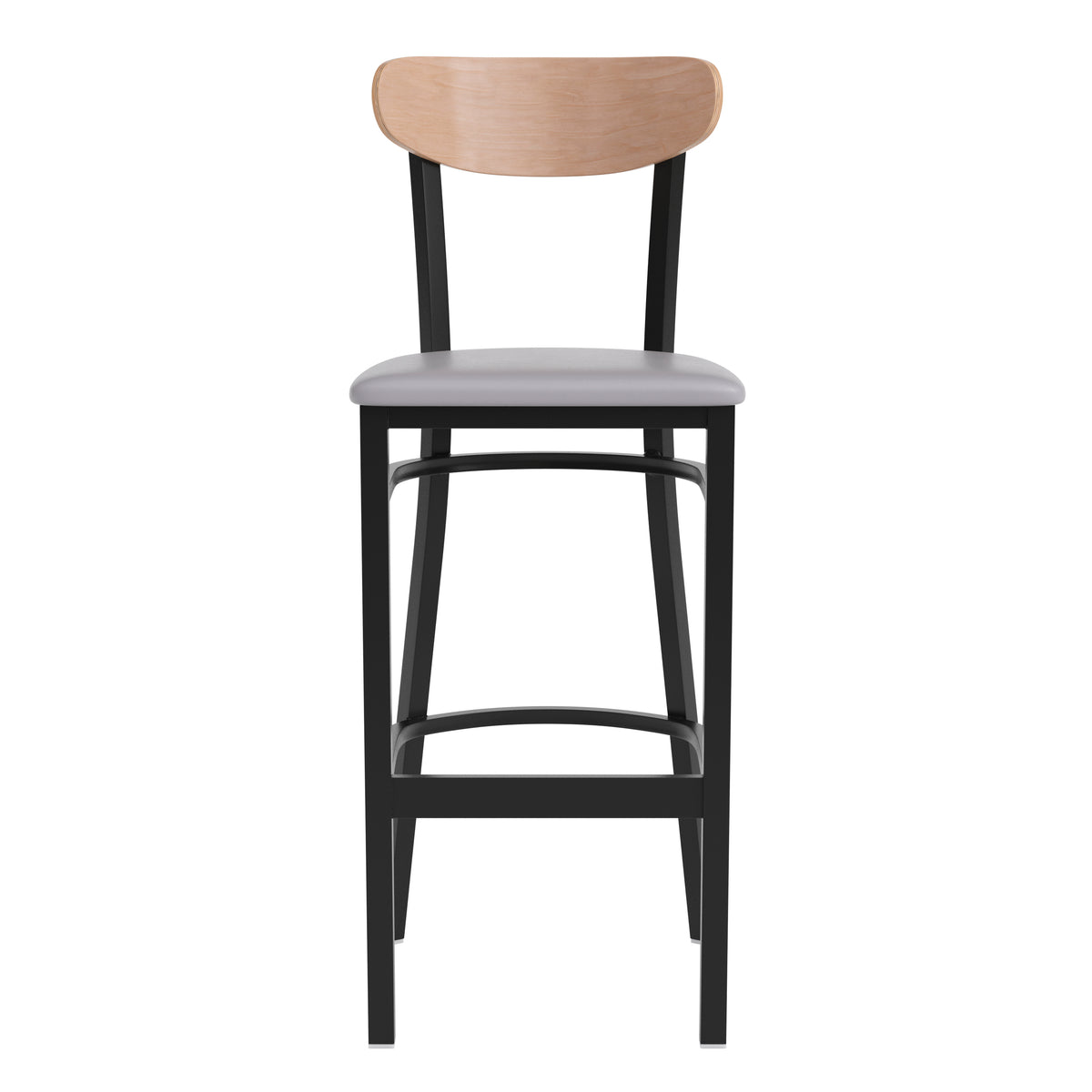 Wright Commercial Grade Barstool with 500 LB. Capacity Steel Frame, Solid Wood Seat, and Boomerang Back