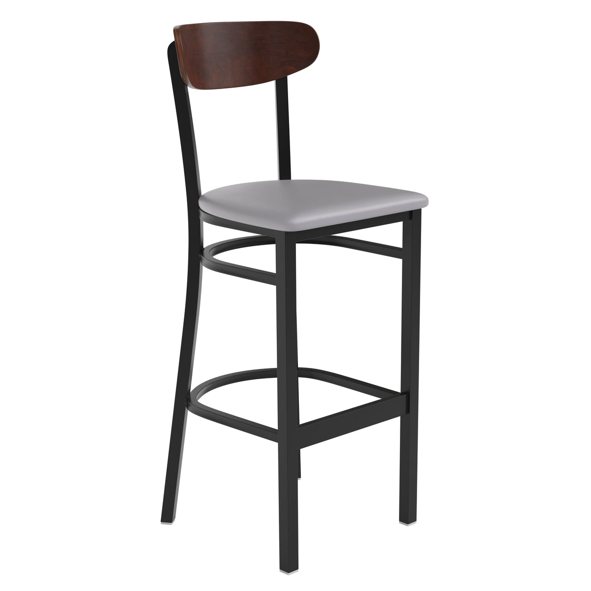 Wright Commercial Grade Barstool with 500 LB. Capacity Steel Frame, Solid Wood Seat, and Boomerang Back