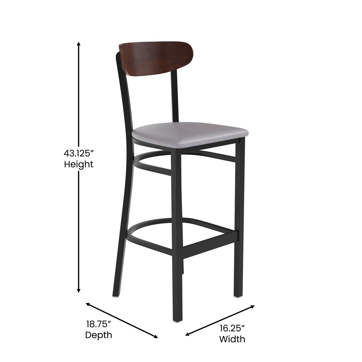 Wright Commercial Grade Barstool with 500 LB. Capacity Steel Frame, Solid Wood Seat, and Boomerang Back