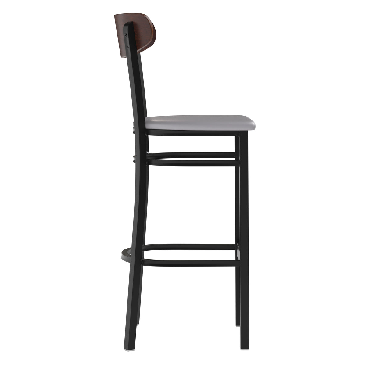 Wright Commercial Grade Barstool with 500 LB. Capacity Steel Frame, Solid Wood Seat, and Boomerang Back