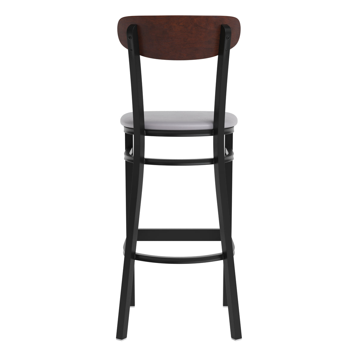 Wright Commercial Grade Barstool with 500 LB. Capacity Steel Frame, Solid Wood Seat, and Boomerang Back