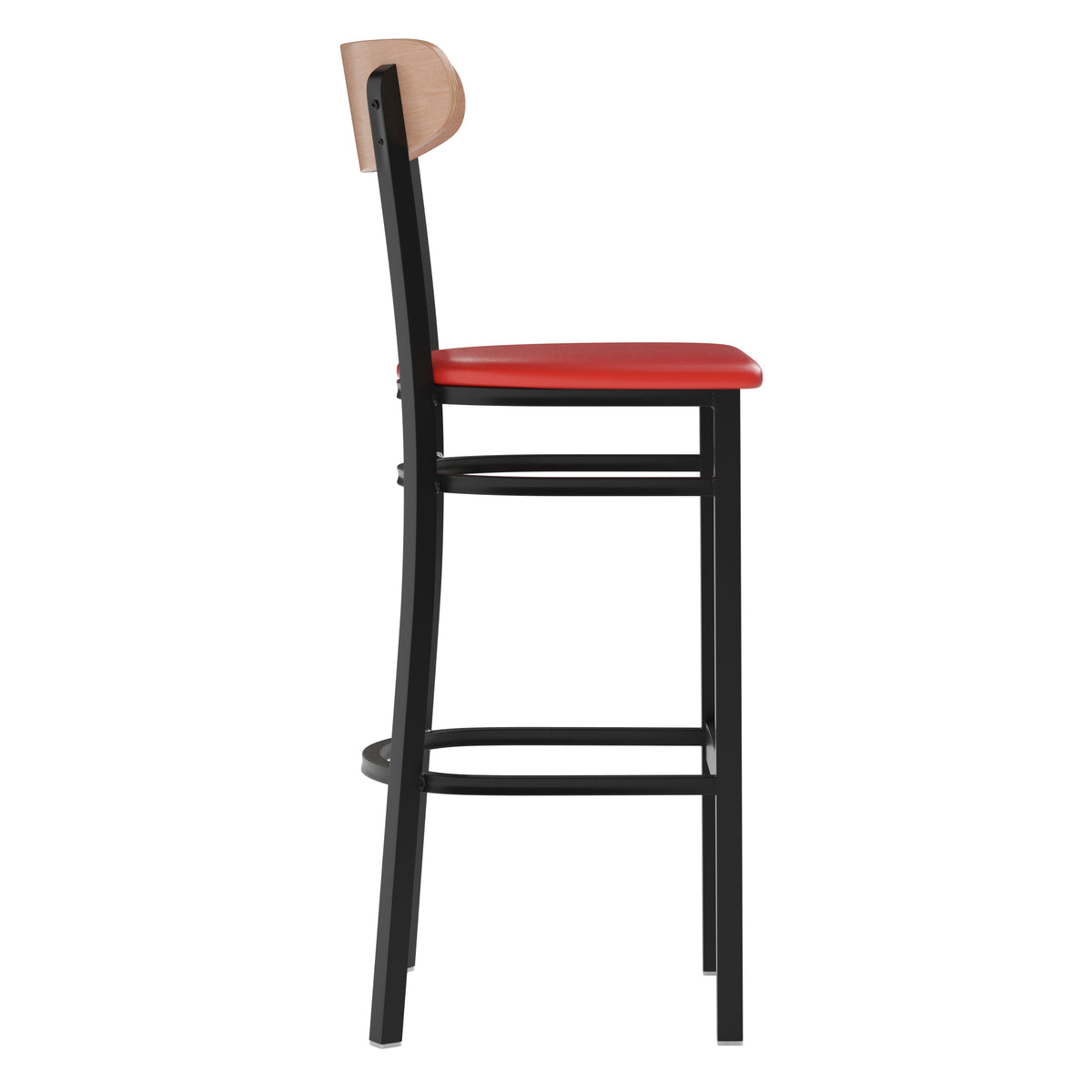 Wright Commercial Grade Barstool with 500 LB. Capacity Steel Frame, Solid Wood Seat, and Boomerang Back