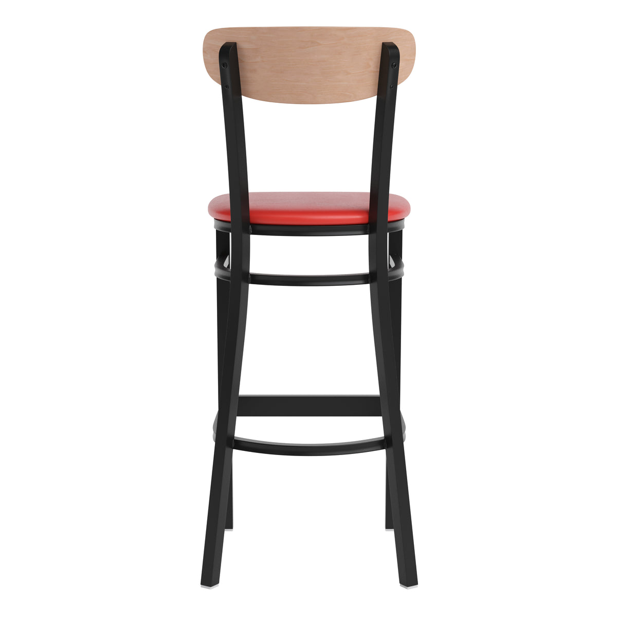 Wright Commercial Grade Barstool with 500 LB. Capacity Steel Frame, Solid Wood Seat, and Boomerang Back