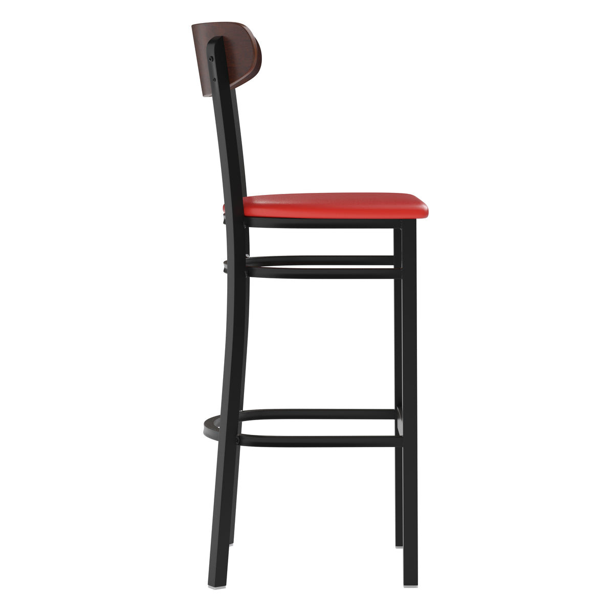 Wright Commercial Grade Barstool with 500 LB. Capacity Steel Frame, Solid Wood Seat, and Boomerang Back