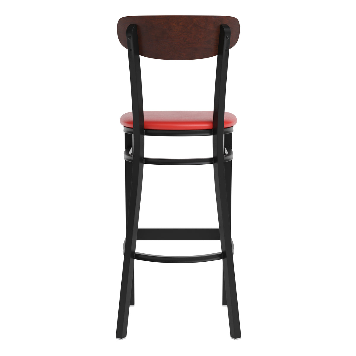 Wright Commercial Grade Barstool with 500 LB. Capacity Steel Frame, Solid Wood Seat, and Boomerang Back