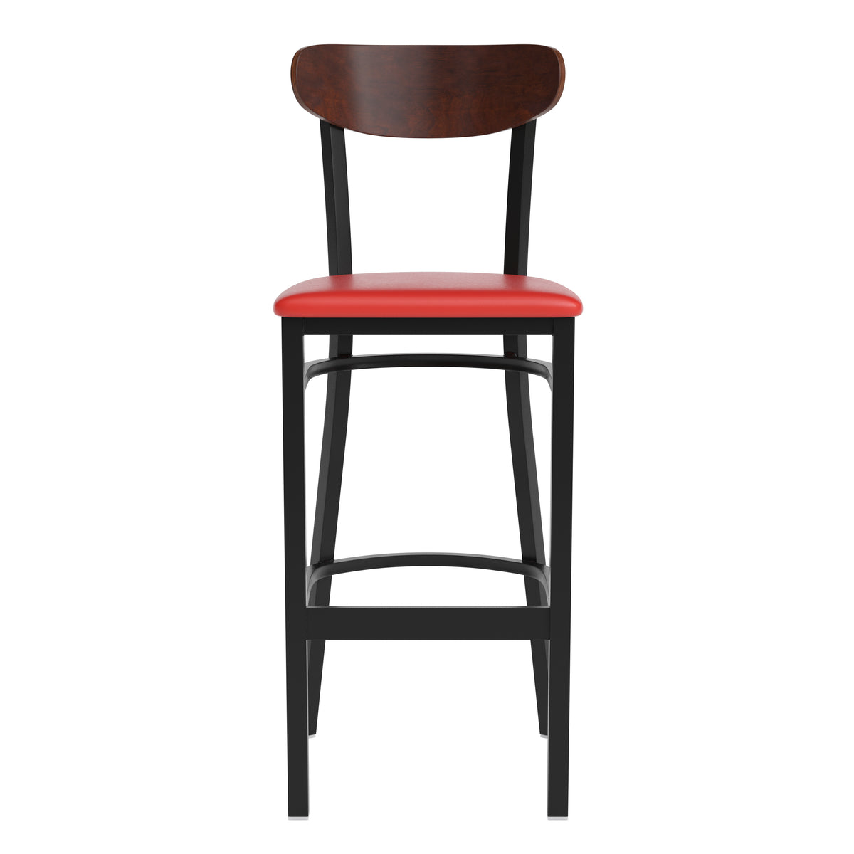 Wright Commercial Grade Barstool with 500 LB. Capacity Steel Frame, Solid Wood Seat, and Boomerang Back
