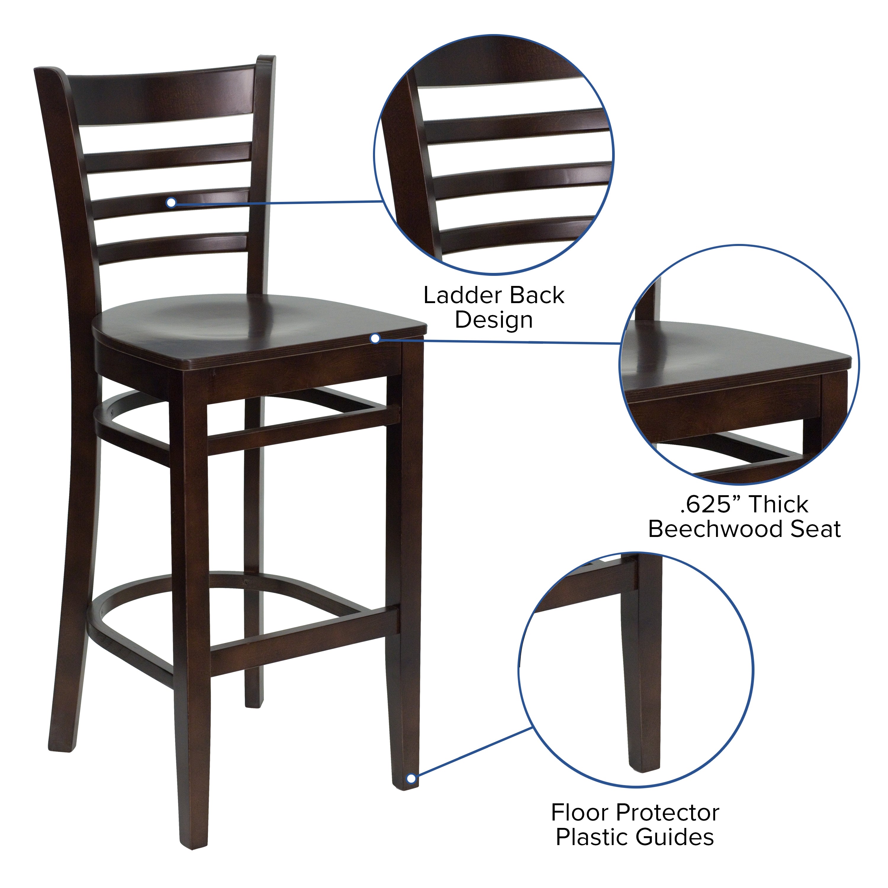 Ladder Back Wooden Restaurant Barstool-Restaurant Barstool-Flash Furniture-Wall2Wall Furnishings