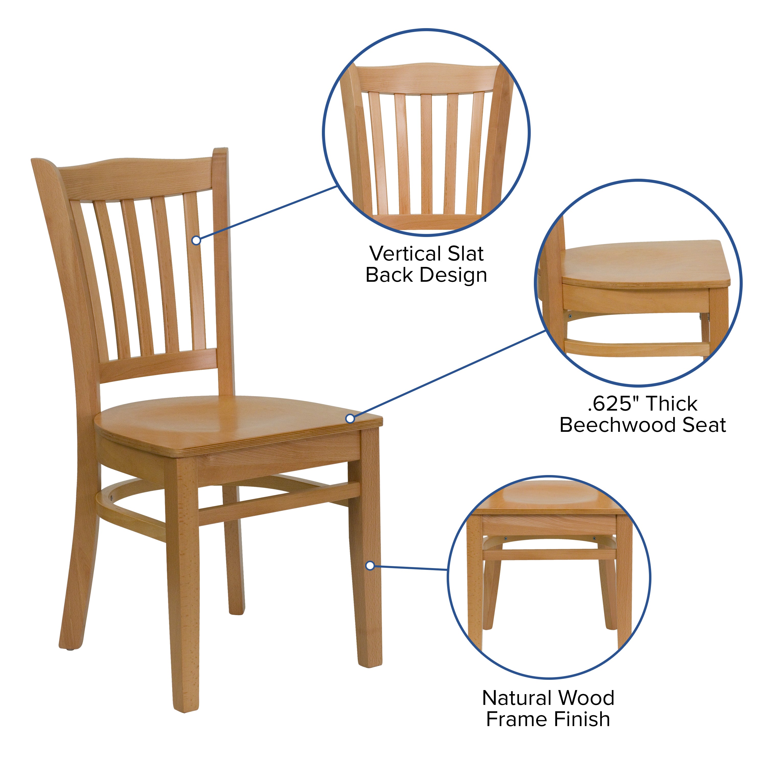 Vertical Slat Back Wooden Restaurant Chair-Restaurant Chair-Flash Furniture-Wall2Wall Furnishings