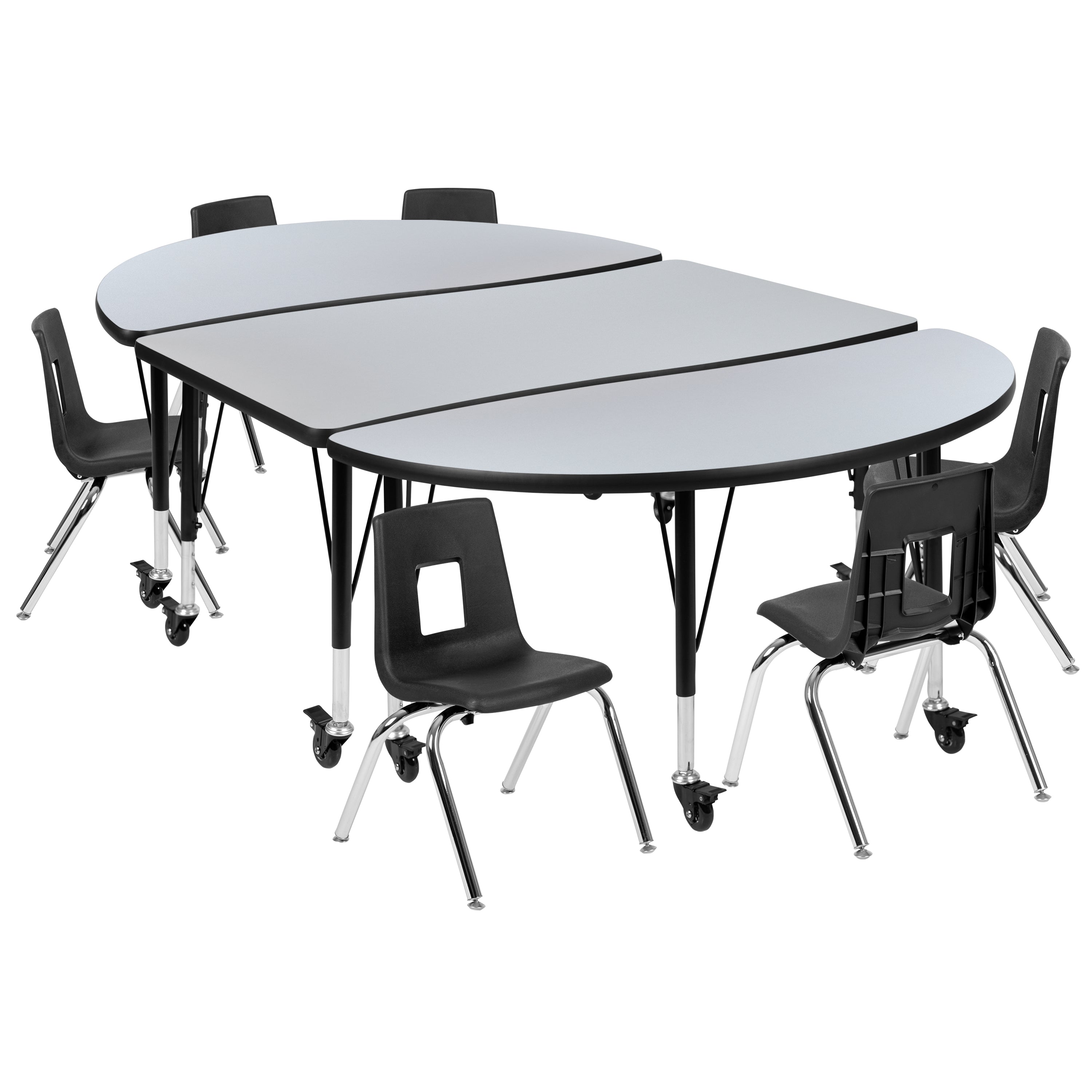 Mobile 76" Oval Wave Flexible Laminate Activity Table Set with 12" Student Stack Chairs-Collaborative Activity Table Set-Flash Furniture-Wall2Wall Furnishings
