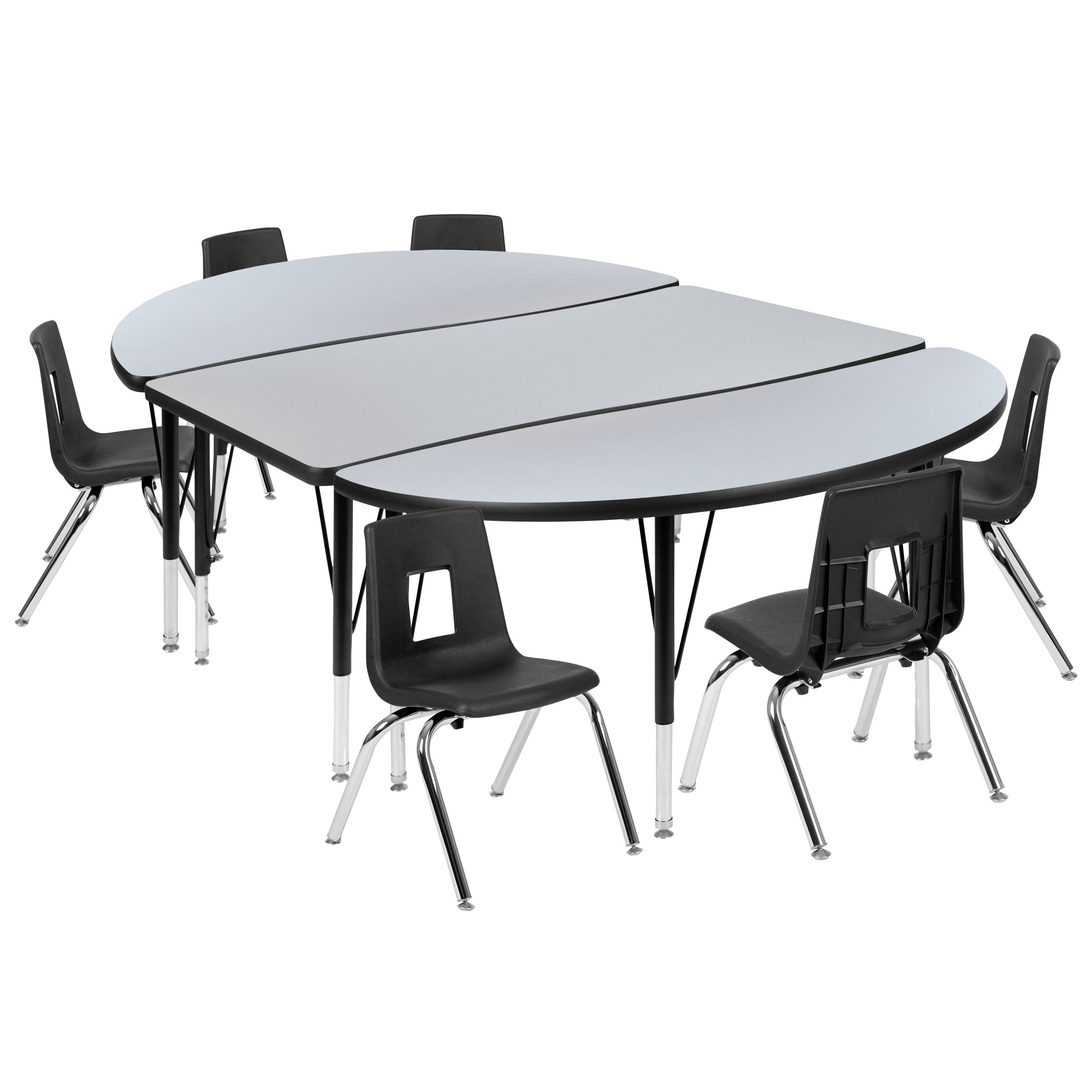 76" Oval Wave Flexible Laminate Activity Table Set with 12" Student Stack Chairs-Collaborative Activity Table Set-Flash Furniture-Wall2Wall Furnishings