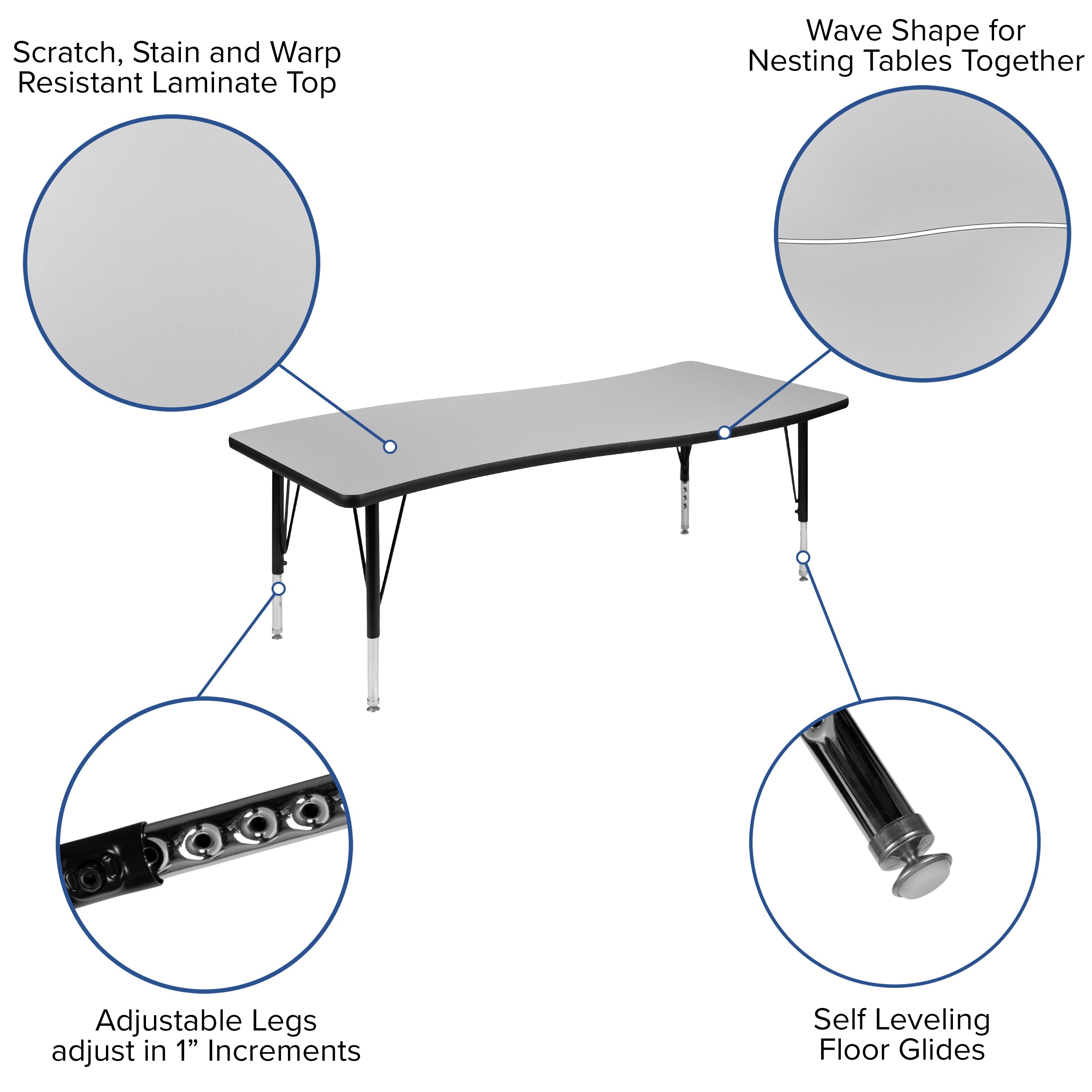 86" Oval Wave Flexible Laminate Activity Table Set with 12" Student Stack Chairs-Collaborative Activity Table Set-Flash Furniture-Wall2Wall Furnishings