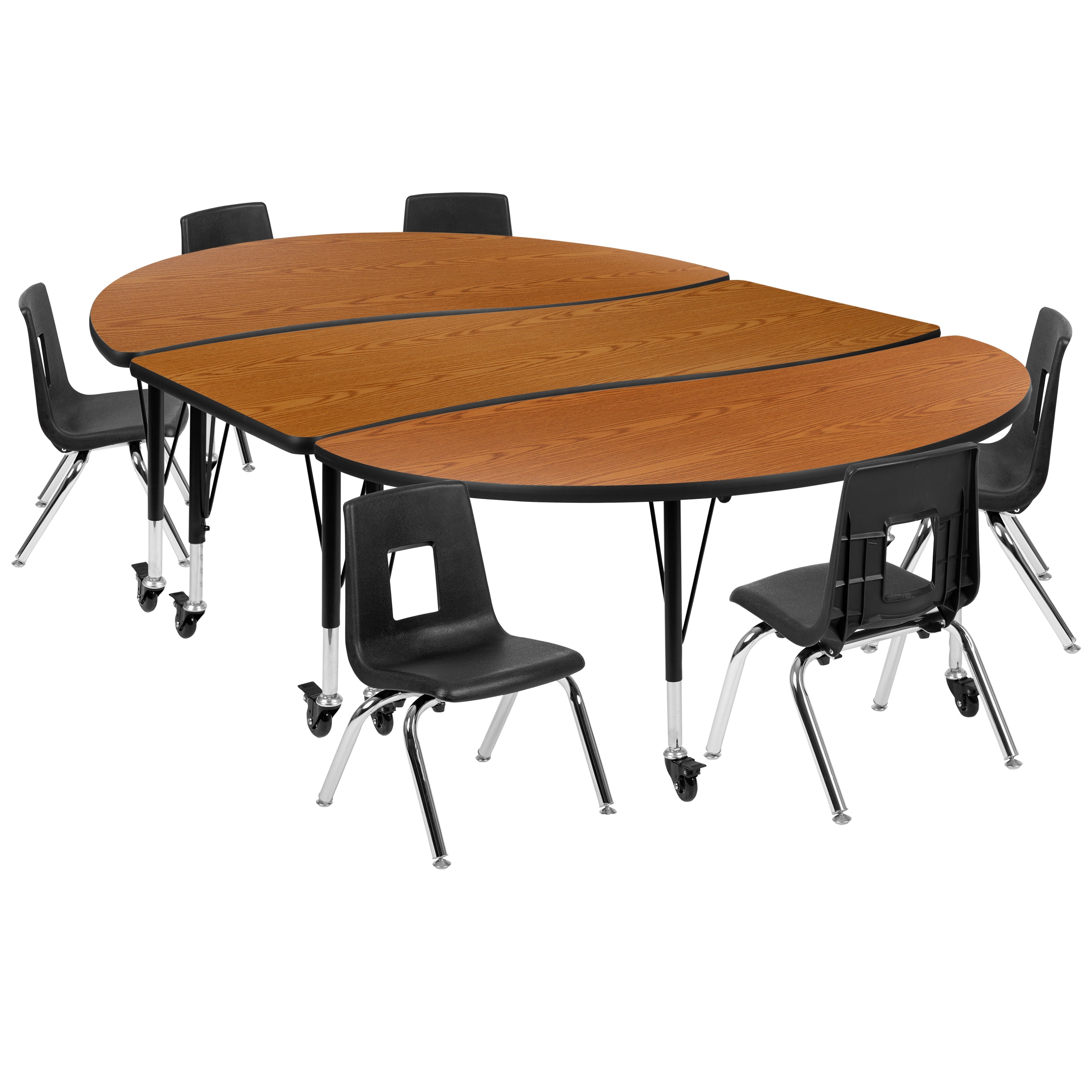 Mobile 86" Oval Wave Flexible Laminate Activity Table Set with 12" Student Stack Chairs-Collaborative Activity Table Set-Flash Furniture-Wall2Wall Furnishings