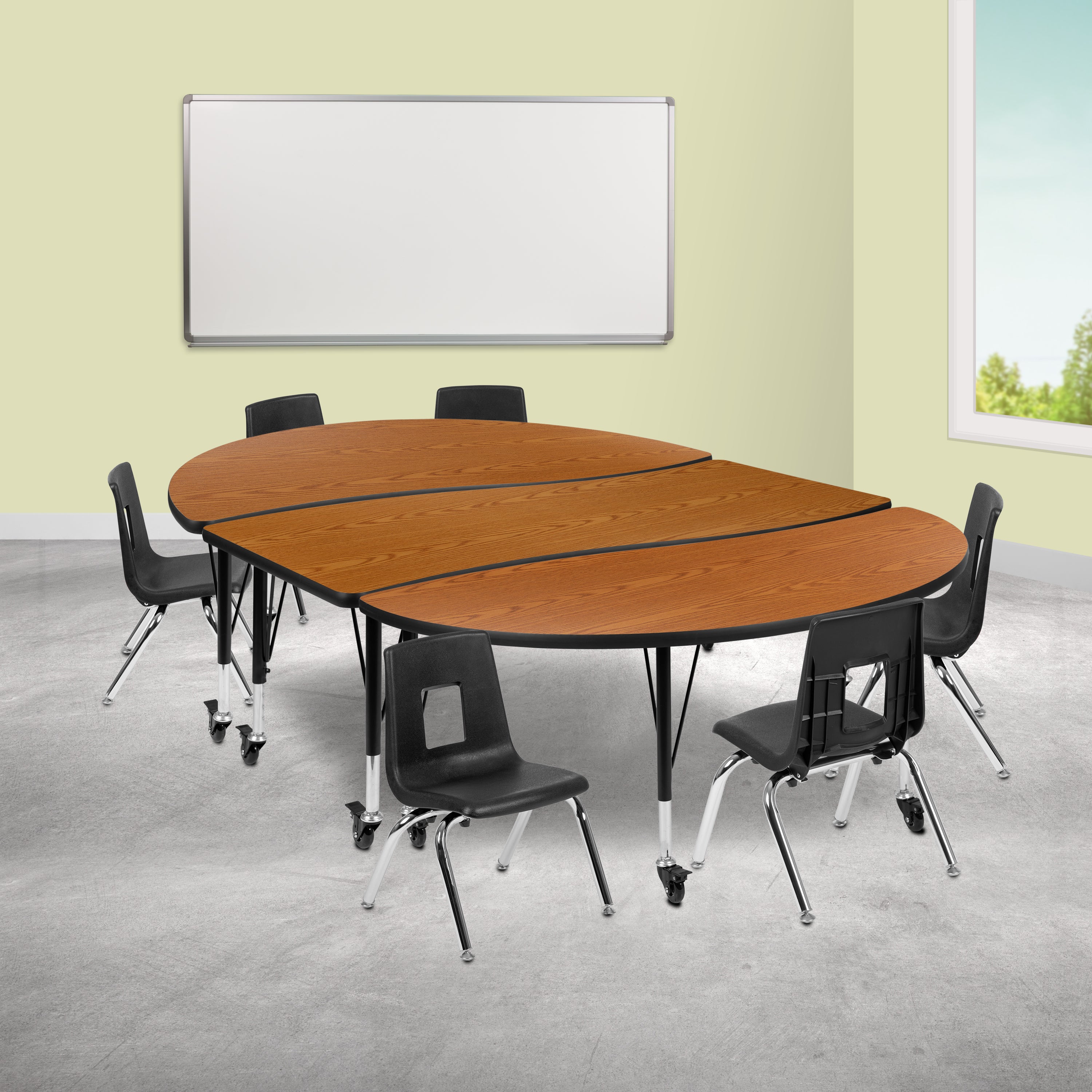 Mobile 86" Oval Wave Flexible Laminate Activity Table Set with 12" Student Stack Chairs-Collaborative Activity Table Set-Flash Furniture-Wall2Wall Furnishings