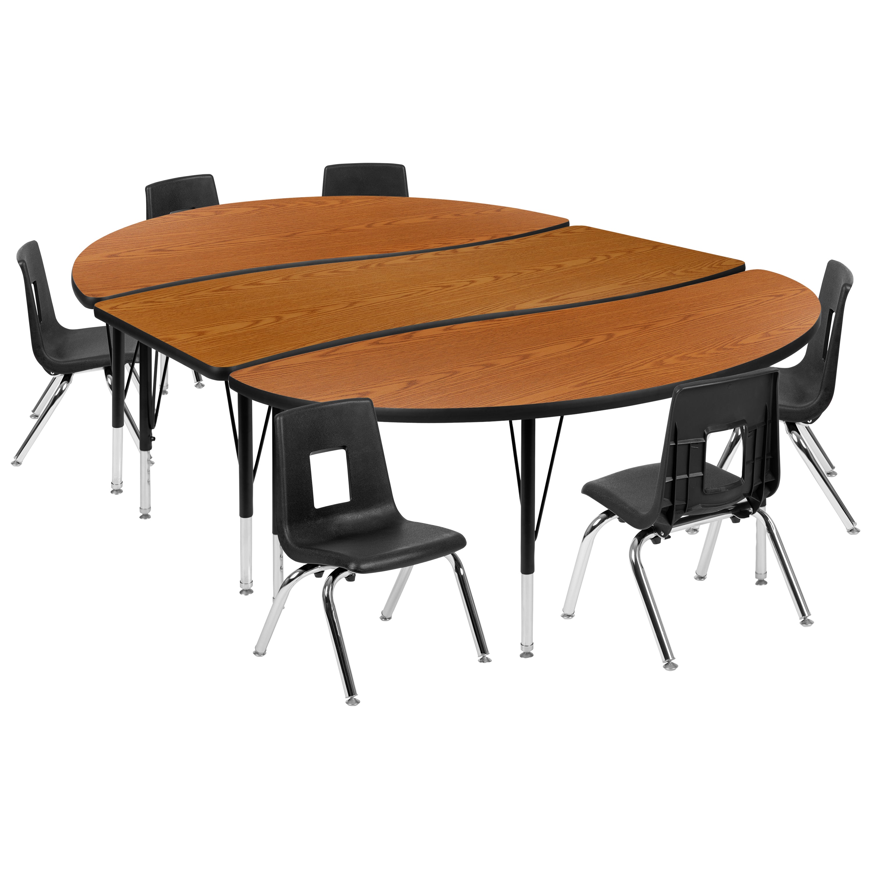 86" Oval Wave Flexible Laminate Activity Table Set with 12" Student Stack Chairs-Collaborative Activity Table Set-Flash Furniture-Wall2Wall Furnishings
