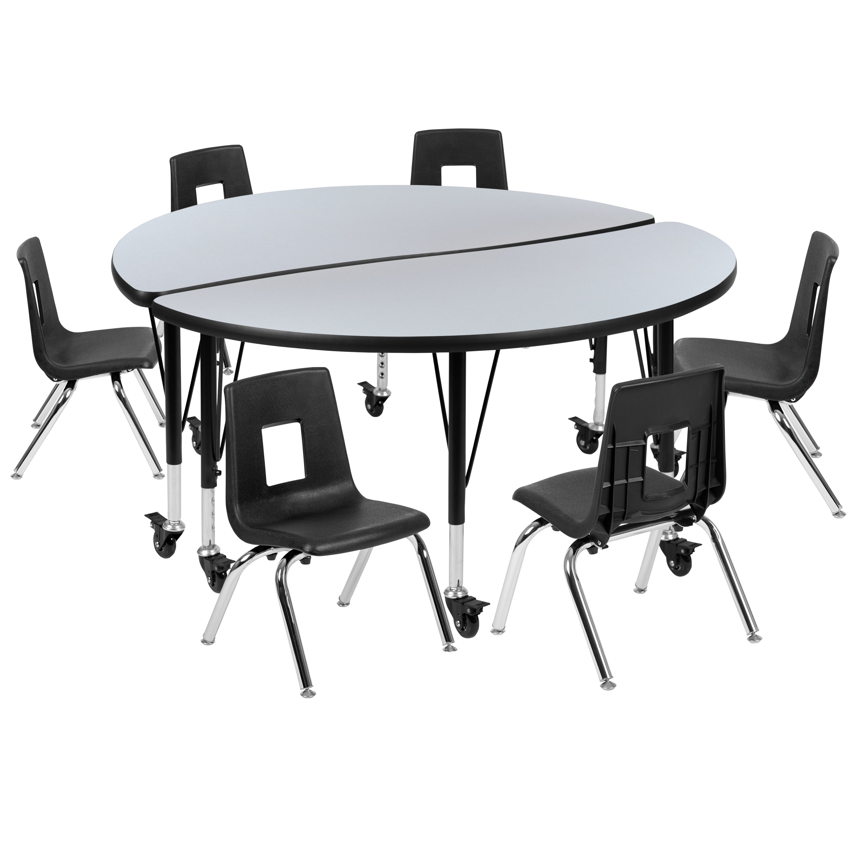 Mobile 47.5" Circle Wave Flexible Laminate Activity Table Set with 12" Student Stack Chairs-Collaborative Activity Table Set-Flash Furniture-Wall2Wall Furnishings