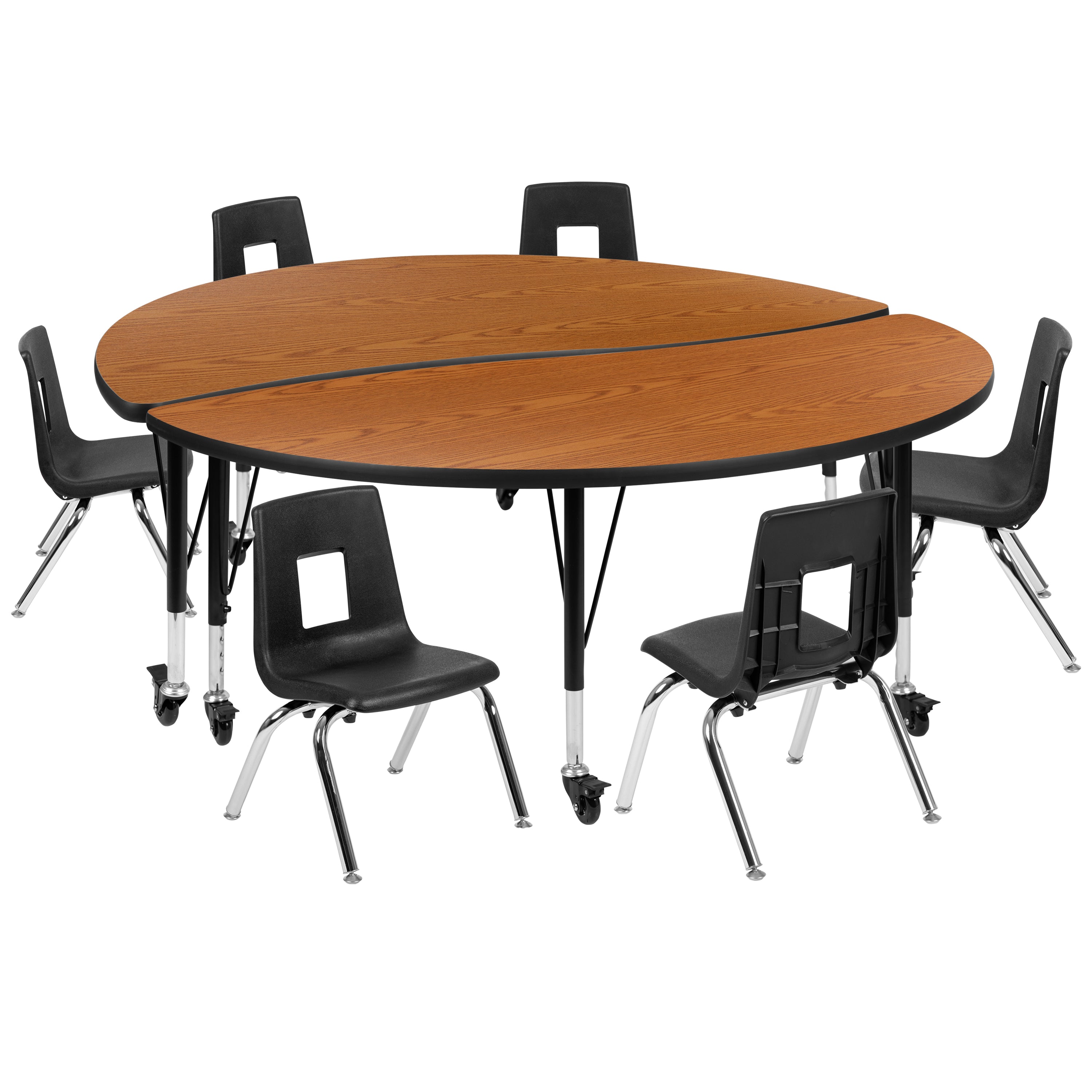 Mobile 60" Circle Wave Flexible Laminate Activity Table Set with 12" Student Stack Chairs-Collaborative Activity Table Set-Flash Furniture-Wall2Wall Furnishings