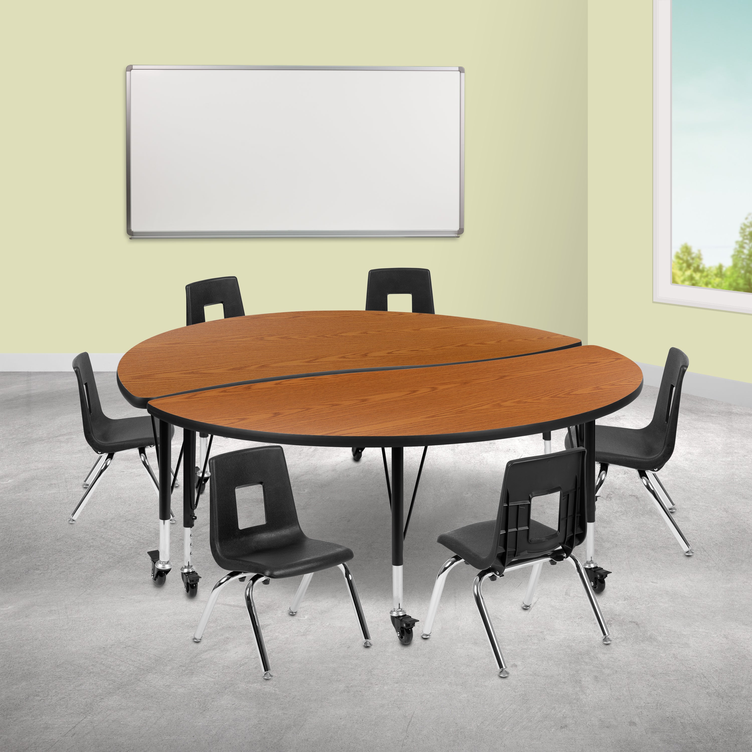 Mobile 60" Circle Wave Flexible Laminate Activity Table Set with 12" Student Stack Chairs-Collaborative Activity Table Set-Flash Furniture-Wall2Wall Furnishings