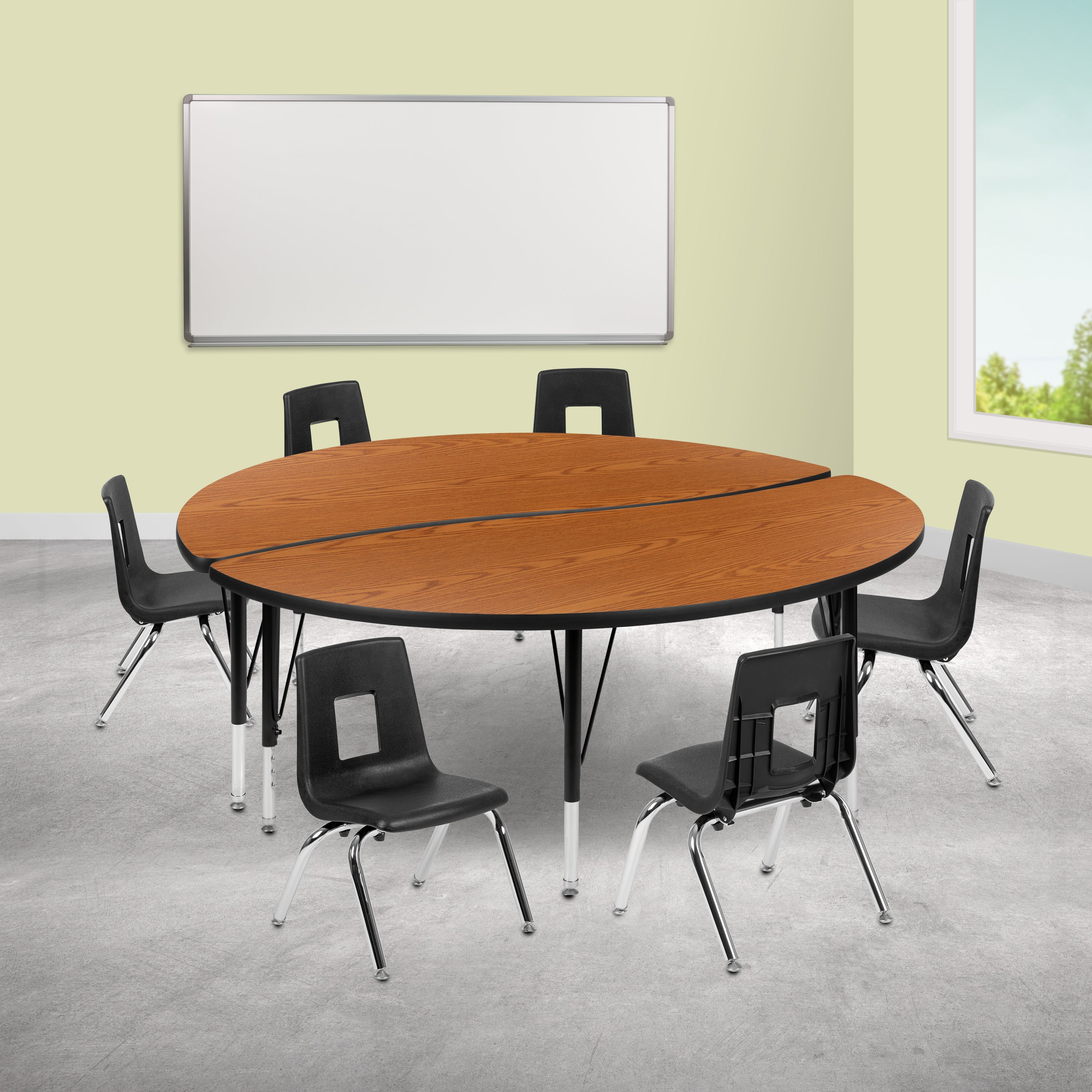 60" Circle Wave Flexible Laminate Activity Table Set with 12" Student Stack Chairs-Collaborative Activity Table Set-Flash Furniture-Wall2Wall Furnishings