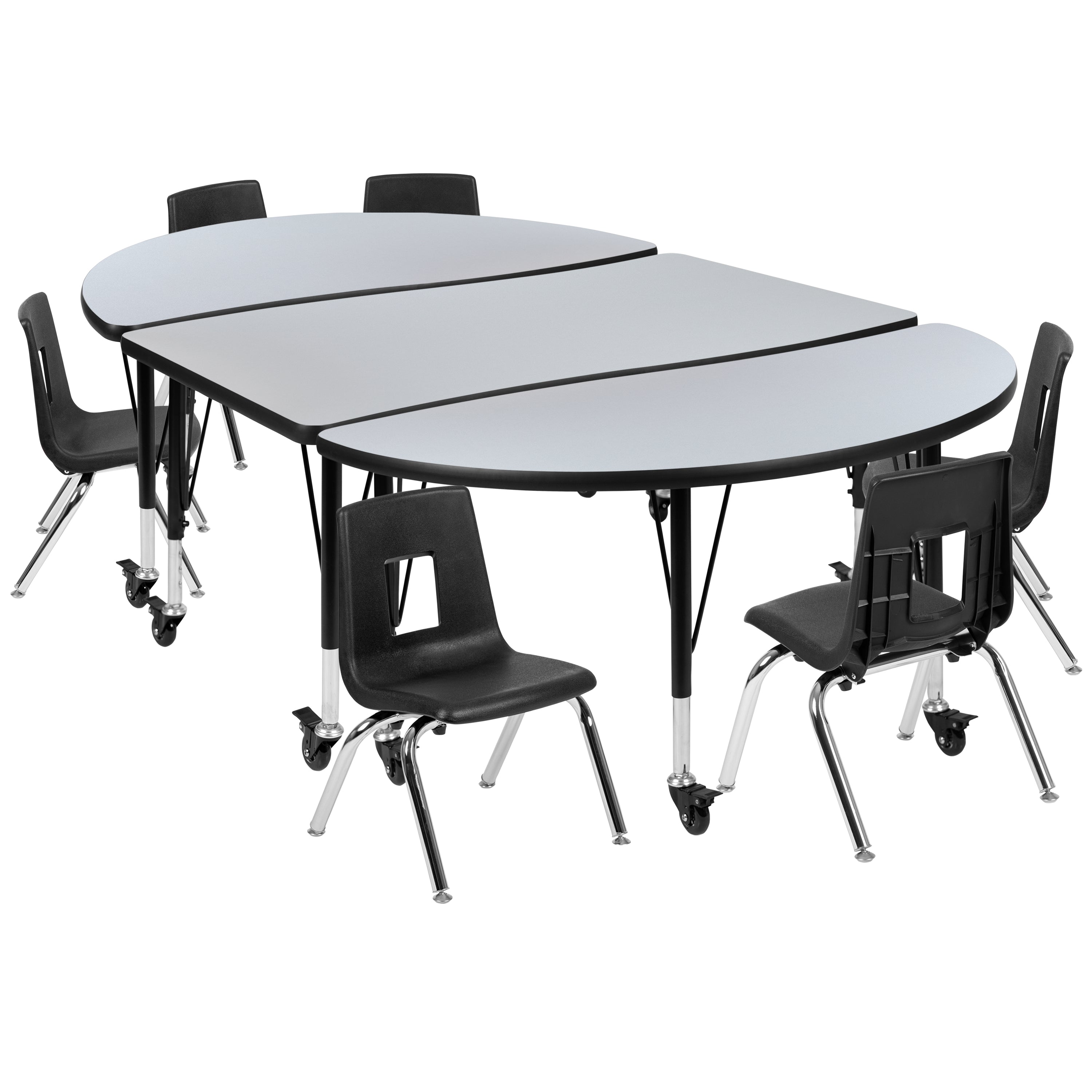 Mobile 76" Oval Wave Flexible Laminate Activity Table Set with 14" Student Stack Chairs-Collaborative Activity Table Set-Flash Furniture-Wall2Wall Furnishings