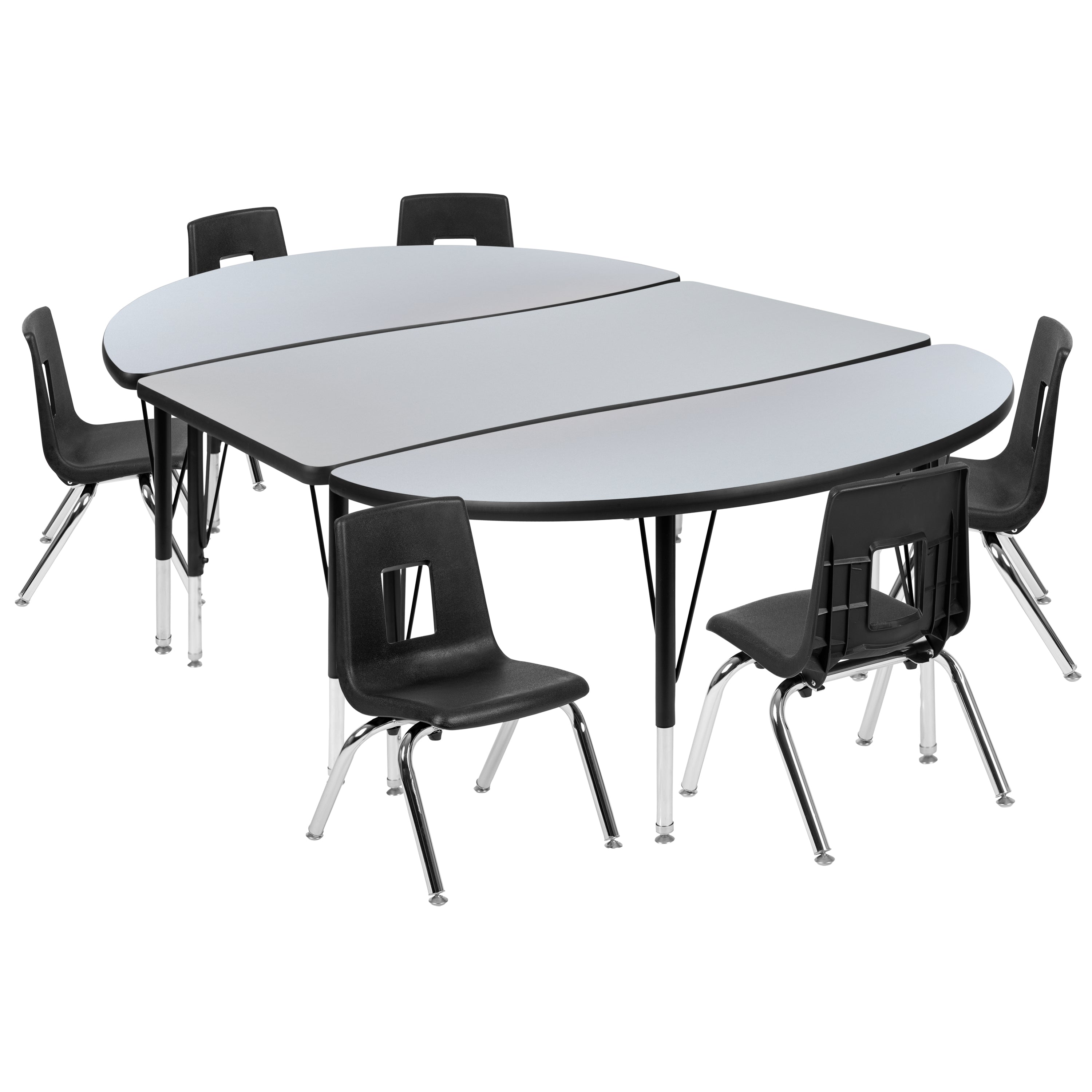 76" Oval Wave Flexible Laminate Activity Table Set with 14" Student Stack Chairs-Collaborative Activity Table Set-Flash Furniture-Wall2Wall Furnishings
